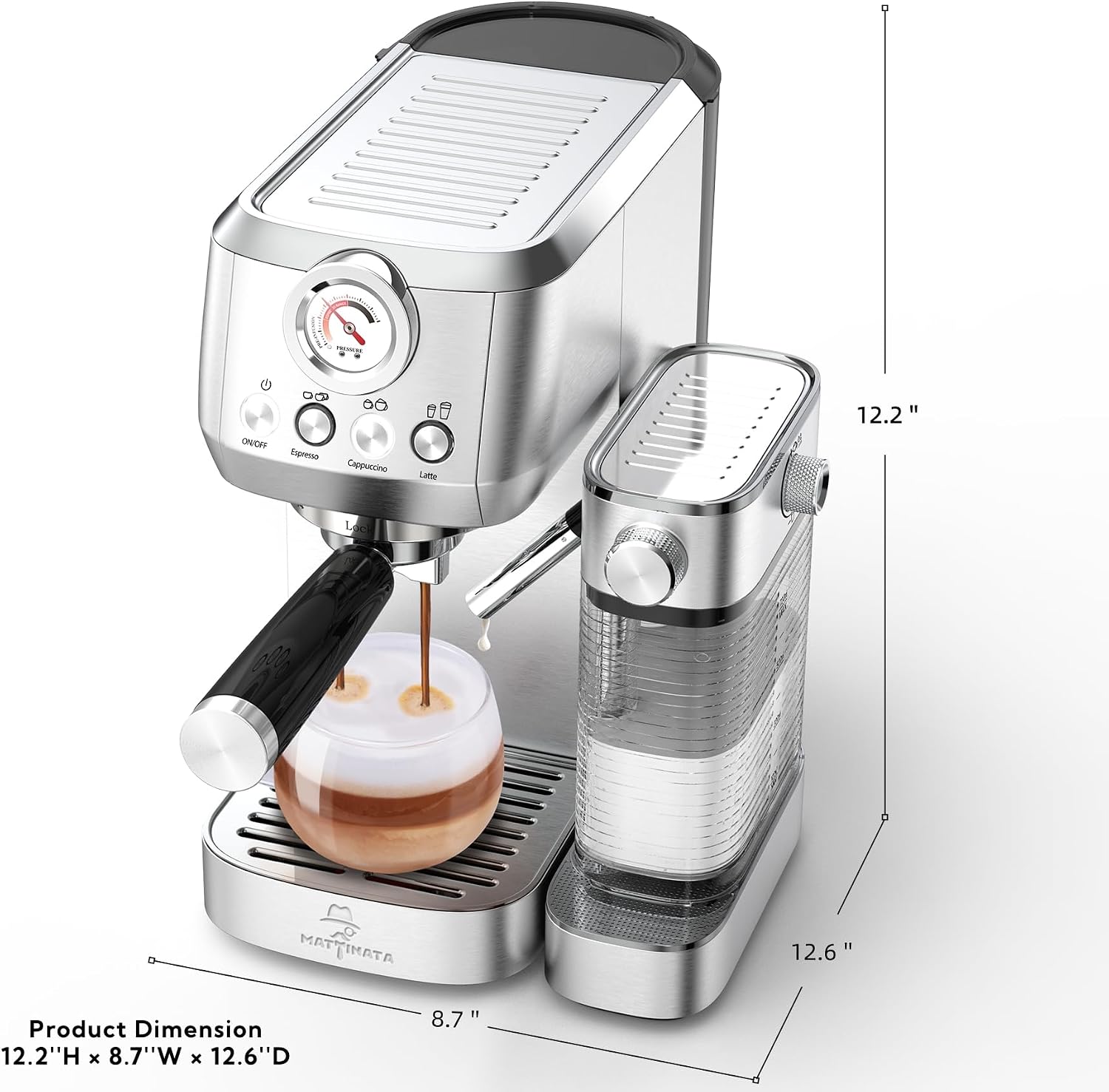 MAttinata 1633L Espresso Machine, Cappuccino Machine with Auto Milk Frother | 20 Bar Coffee Maker, Italian Pump, Fast Heating, Self Cleaning