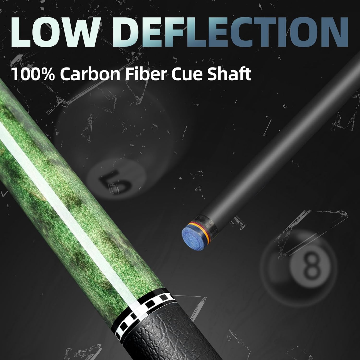 Kmise Carbon Fiber Pool Cue, 100% Carbon Fiber Shaft 58" Professional Pool Sticks for Adults Full Carbon Technology, 12.5mm Tip, 3/8-8 Joint Pin