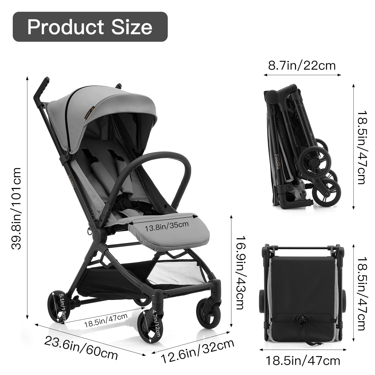 Gromast Travel Stroller for Airplane, Ultra Compact & Lightweight – Only 9.9 lbs, Portable Infant Toddler Baby Stroller, w/UPF 50+ Canopy - Black