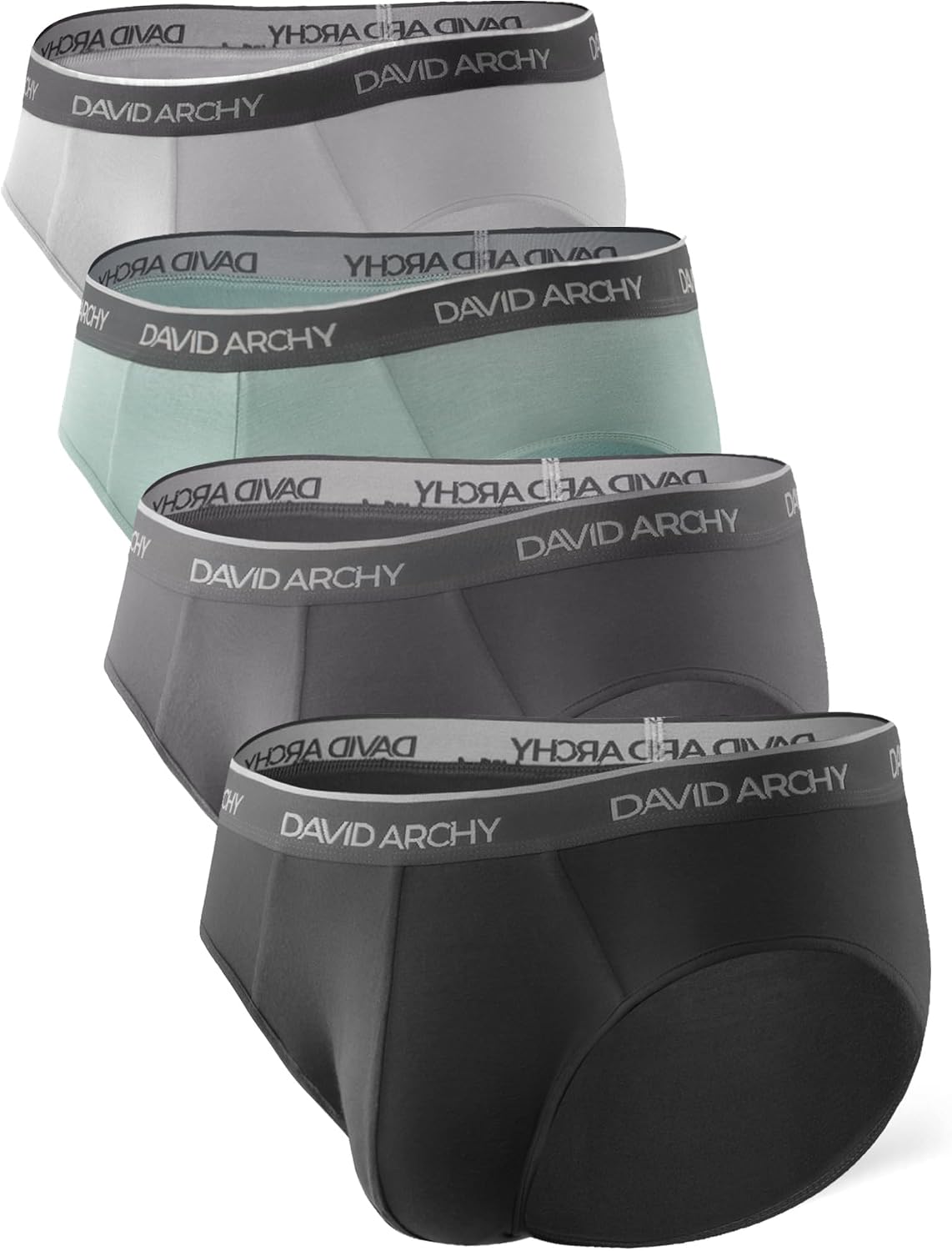 DAVID ARCHY Men's Breathable Support Pouch Underwear Briefs 4 or 7 Pack | Cooling moisture-wicking no-fly Rayon made from bamboo features anti-roll elastic waistbands and vibrant fade resistance.