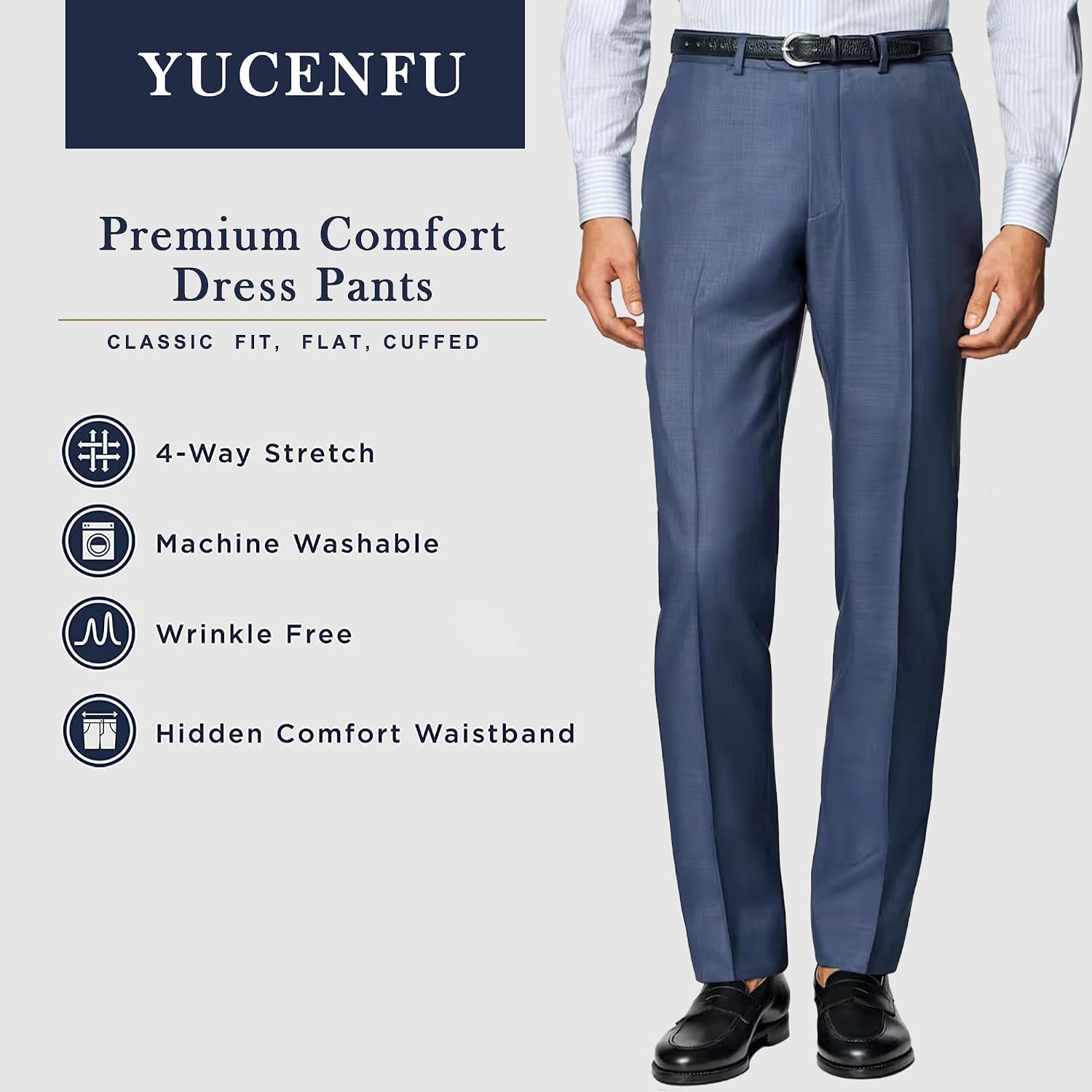 Men's Cozy Hidden Expandable Waist Dress Pants | Premium Stretch Texture Weave Work to Weekend Pants