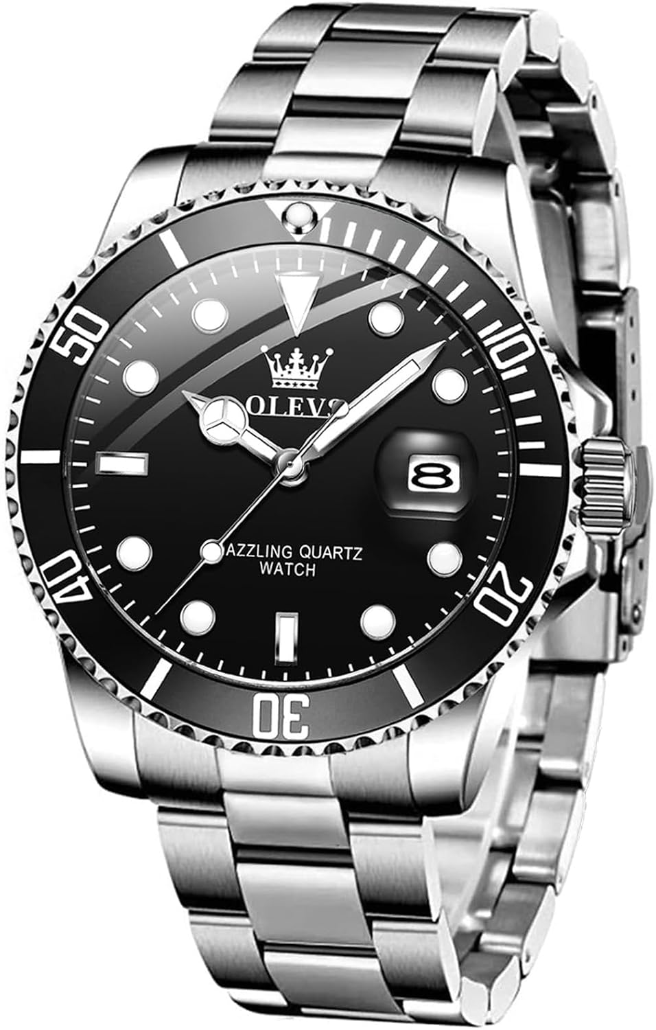 OLEVS Watches for Men,Classic Luxury Big Face Men Watches, Silver Dress Stainless Steel Men Wrist Watch with Luminous Analog Relojes para Hombres