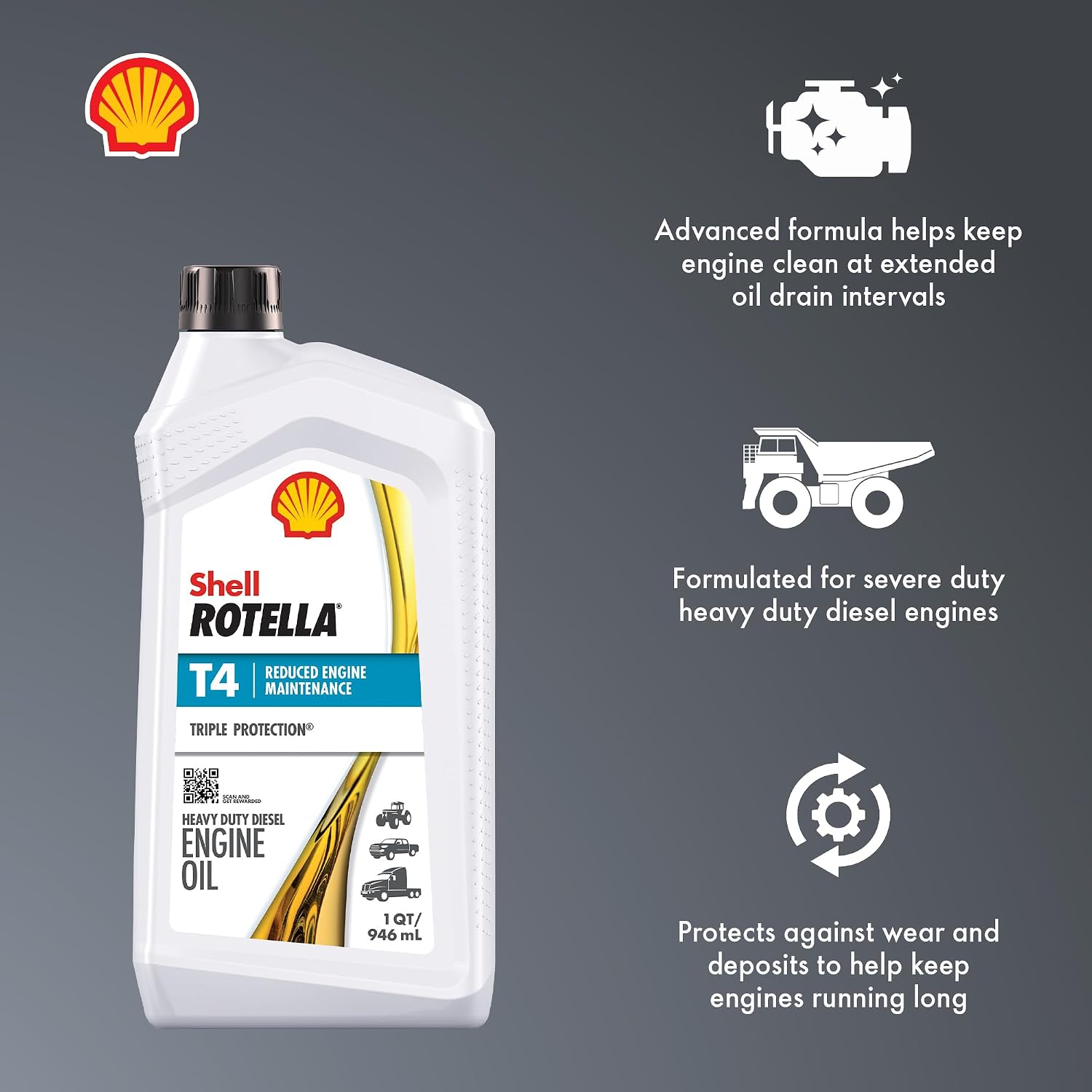 Shell Rotella T4 Triple Protection 15W-40 Diesel Engine Oil, 1 Gallon (3 Pack)