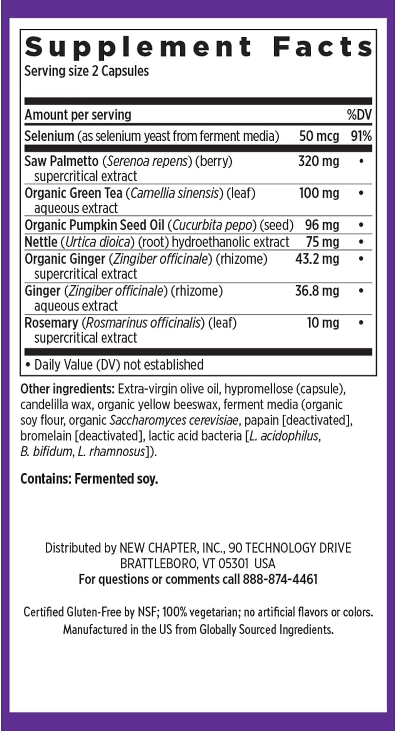 New Chapter Prostate Supplement - Prostate 5LX™ with Clinical Strength Saw Palmetto + Fermented Selenium for Men’s Wellness - 180 ct Vegetarian Capsule