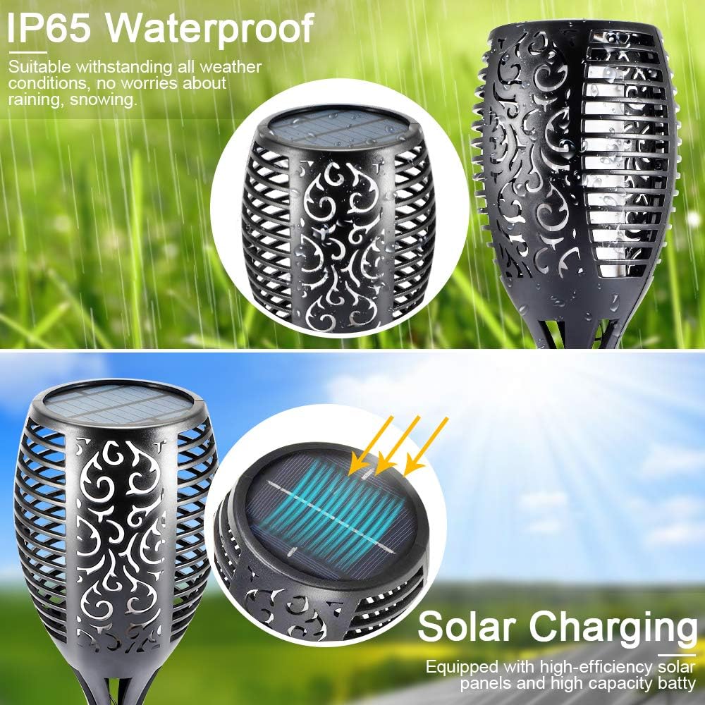 EOYIZW Solar Lights Outdoor 4 Pack, 99 LEDs Solar Torch Light with Flickering Flame- IP65 Waterproof Solar Garden Lights, Solar Powered Outdoor Lights for Porch Yard Patio Halloween Decorations