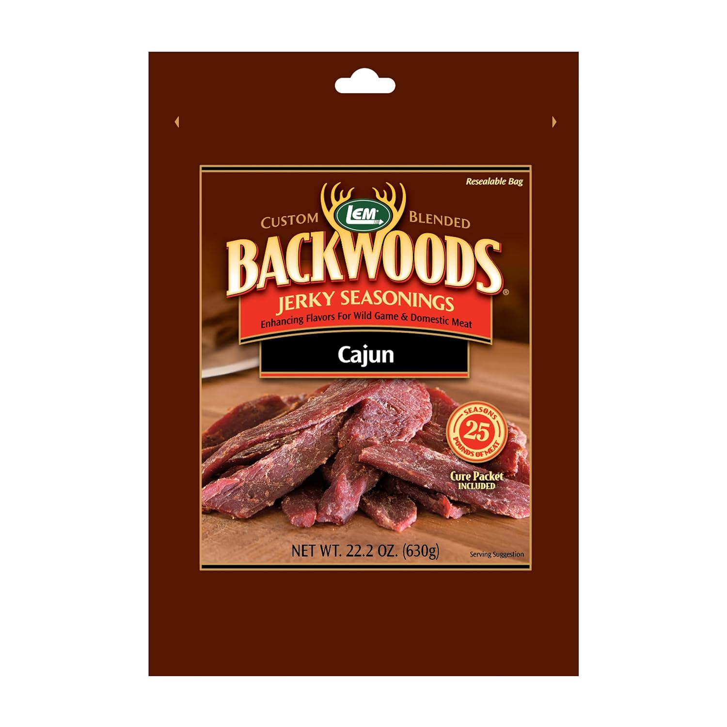 LEM Products Backwoods Cajun Jerky Seasoning, Ideal for Wild Game and Domestic Meat, Seasons Up to 25 Pounds of Meat