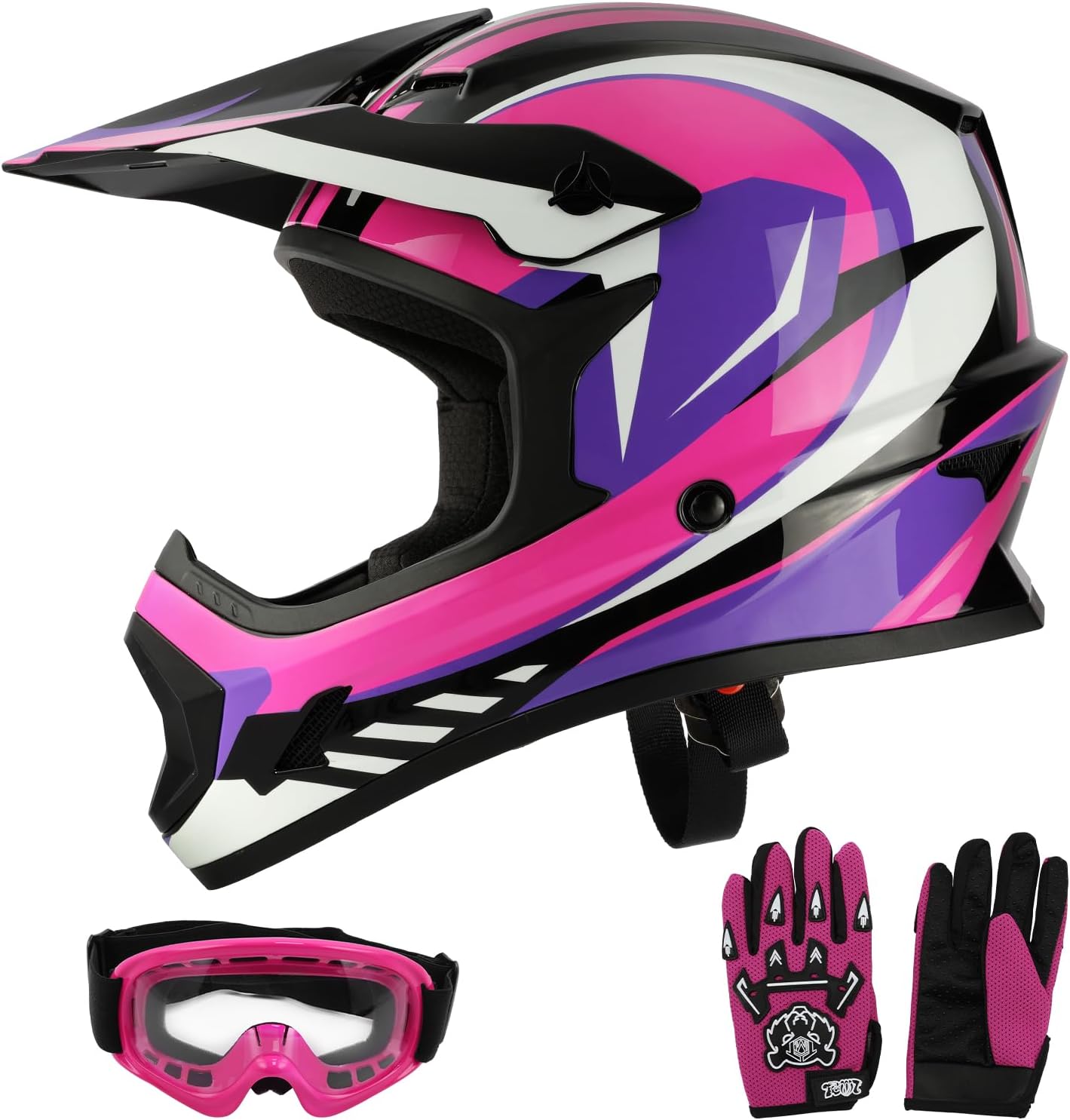SLMOTO ATV Helmets for Kids Youth DOT Motocross Offroad Street Helmet Motorcycle Blue Helmet Dirt Bike Motocross Helmet+Goggles+Gloves