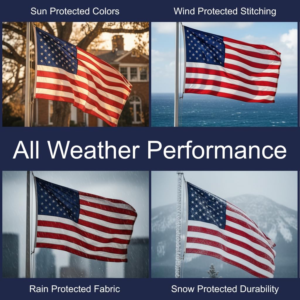 American Flag 4x6-100% Made In USA using Tough, Long Lasting Nylon Built for Outdoor Use, Featuring Embroidered Stars and Sewn Stripes plus Superior Quadruple Stitching on the Fly End