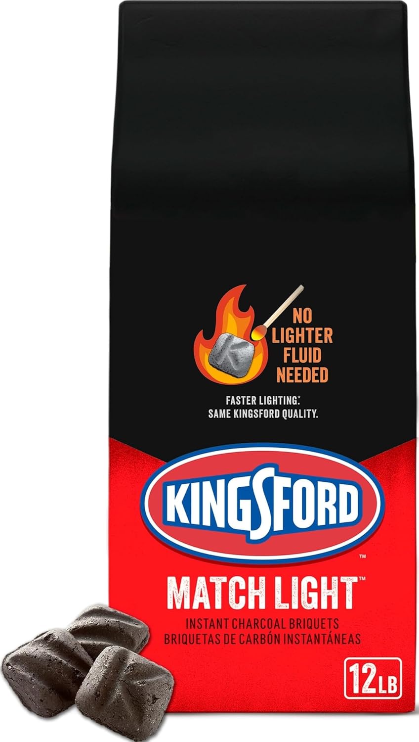Kingsford Match Light Instant Charcoal Briquettes, BBQ Charcoal for Grilling, Ready in 10 Minutes, No Lighter Fluid or Starter Needed, 12 lbs