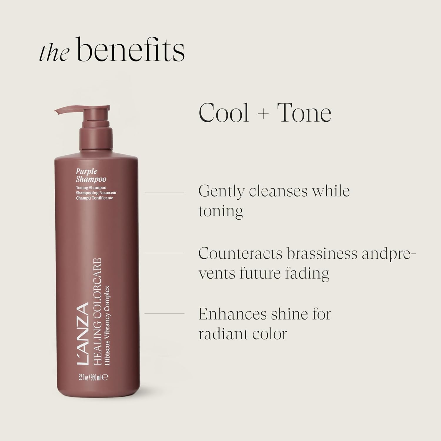 L'ANZA Healing Colorcare Purple Shampoo For Blondes & Highlights Purple Toning Shampoo, Neutralizes Brass, Brightens Blonde, Adds Shine, Repairs, Moisturizing, Color Safe, Sulfate Free