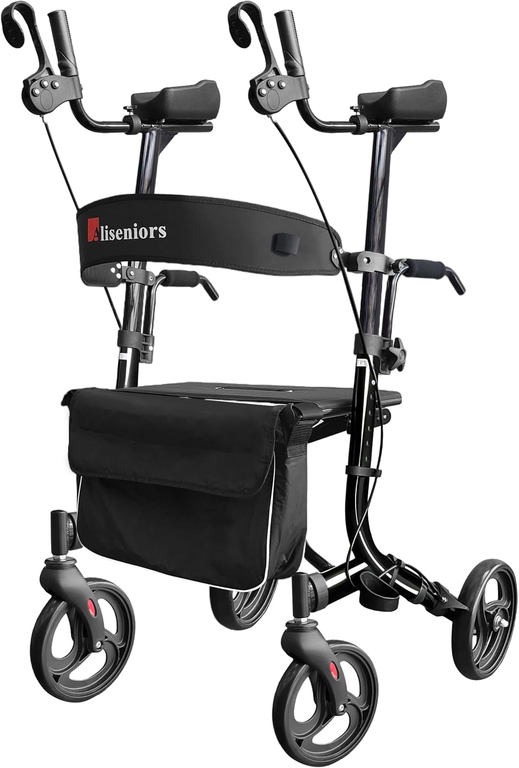 Aliseniors Upright Walker for Seniors - Big Stand Up Walker with Wide Seat, Foldable 4 Wheel All-Terrain Rolling Walker, Adjustable Armrests, 300lbs, Improves Posture & Reduces Back Strain | 20.6" Wide Seat, Foldable Rollator, 8" All-Terrain Wheels, Adju…