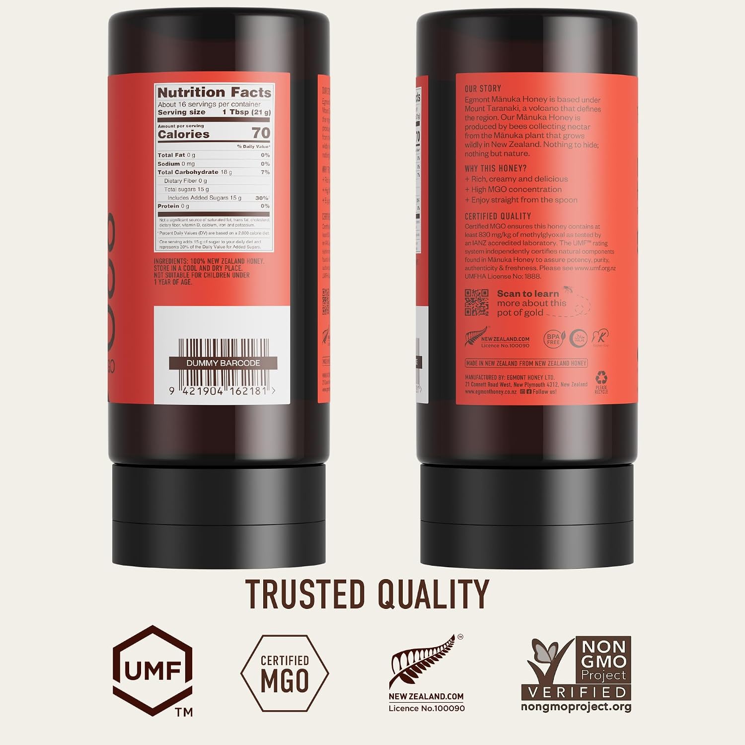 Egmont Honey Raw Mānuka Honey | UMF 18+ MGO 700+ Certified | 8.8oz