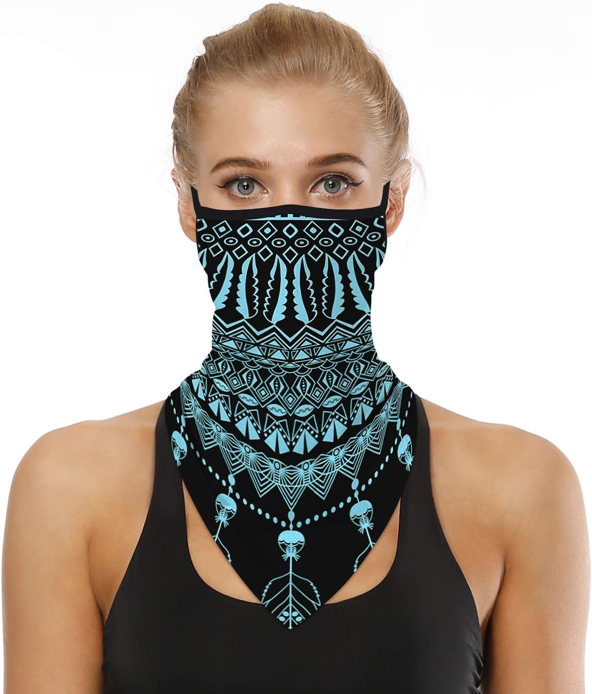 YAYOUREL Neck Gaiter Face Mask Bandanas for Men Women UV Face Scarf Cover Ear Loop Hole Facemask for Fishing Running Cycling