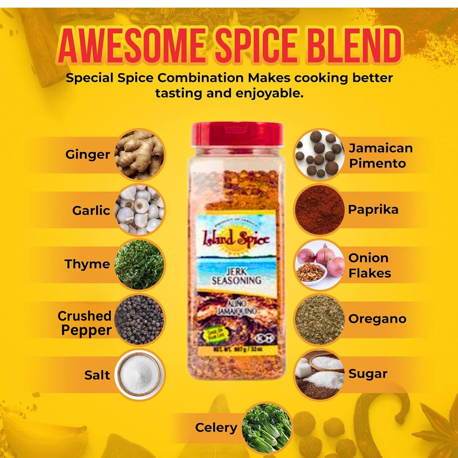 Island Spice Jerk Seasoning 32 ounces - Gluten-Free Vegan-Friendly Dry Rub with Real Jamaican Pimento - Authentic Jerk Flavors and Spice Blend - Use on Chicken, Pork, Beef, Seafood, and Vegan Dishes