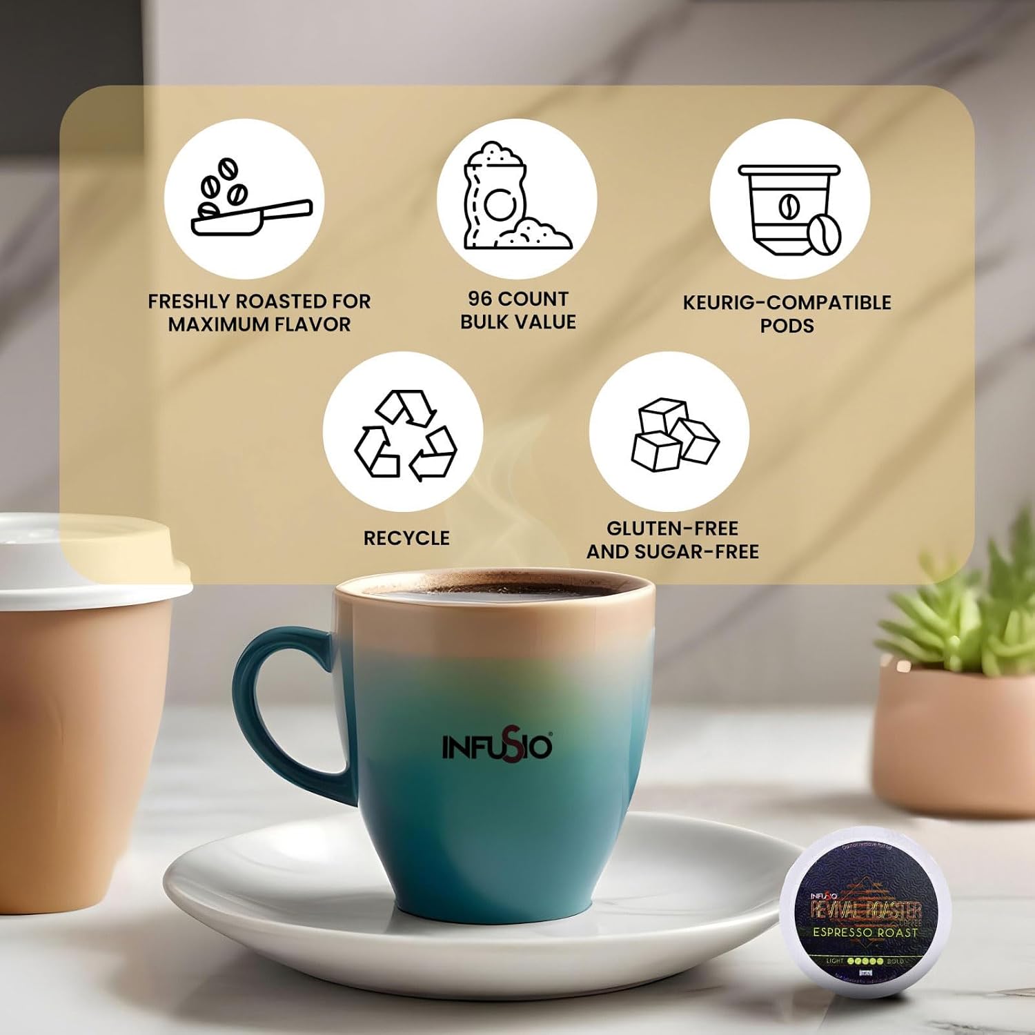 InfuSio Coffee Pods Variety Pack – 96 Count, 12 Blends of Crafted Origins and Indulgent Flavors Including Bourbon Pecan, Butter Toffee & Hazelnut, Medium & Dark Roast, No Sweeteners, Low Acid, Keurig Compatible