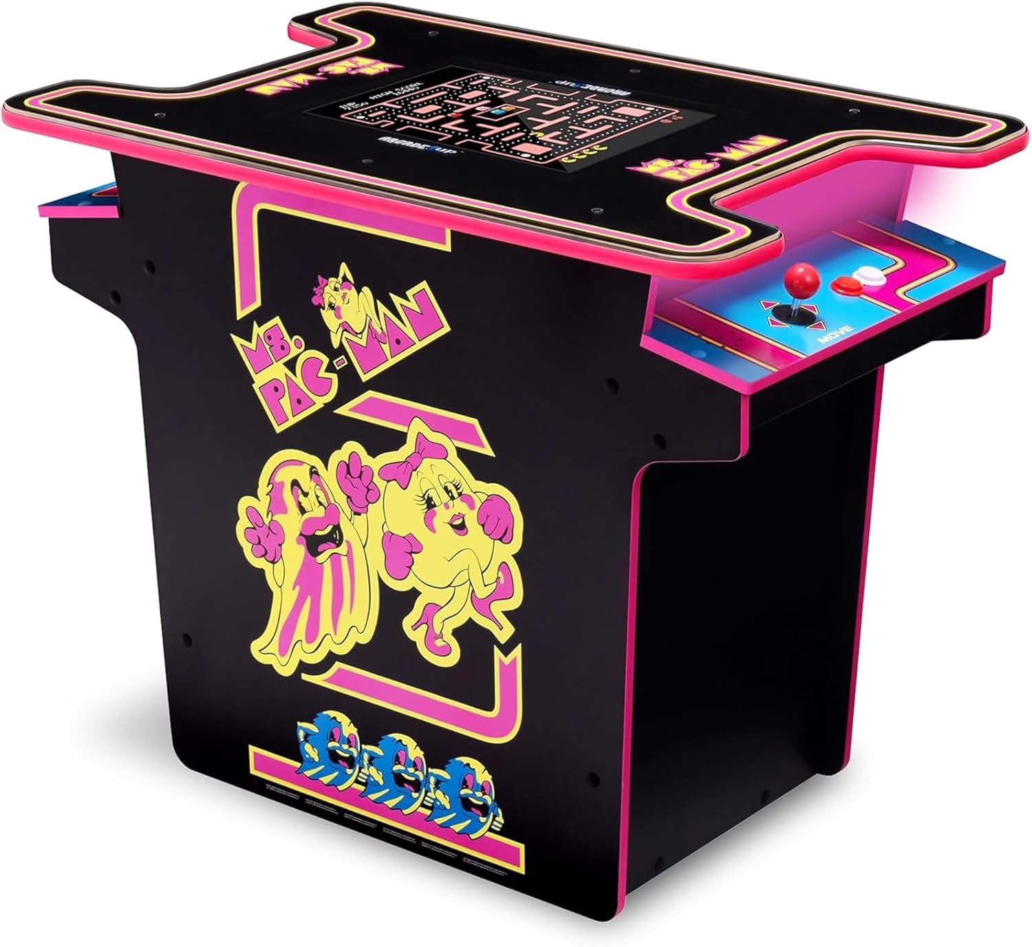 Arcade1Up Ms. PAC-MAN Head-to-Head Arcade Table, 12 Classic Games | Retro Home Arcade Machine with Light-Up Control Deck & Real-Feel Joysticks