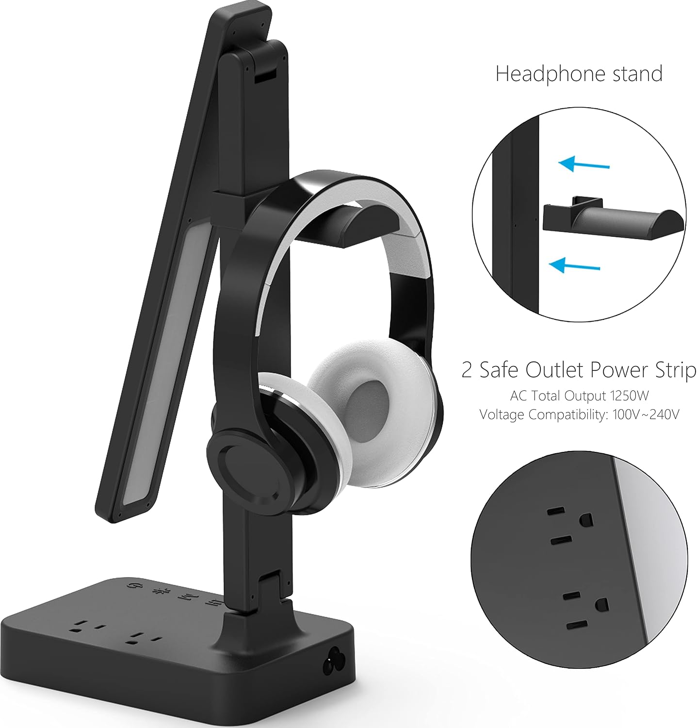 Drevet LED Desk Lamp for College Dorm Room, Desk Light with 1 USB Charging Port 2 AC Power Outlet, 3 Lighting Modes, 3 Level Brightness Touch Lamp