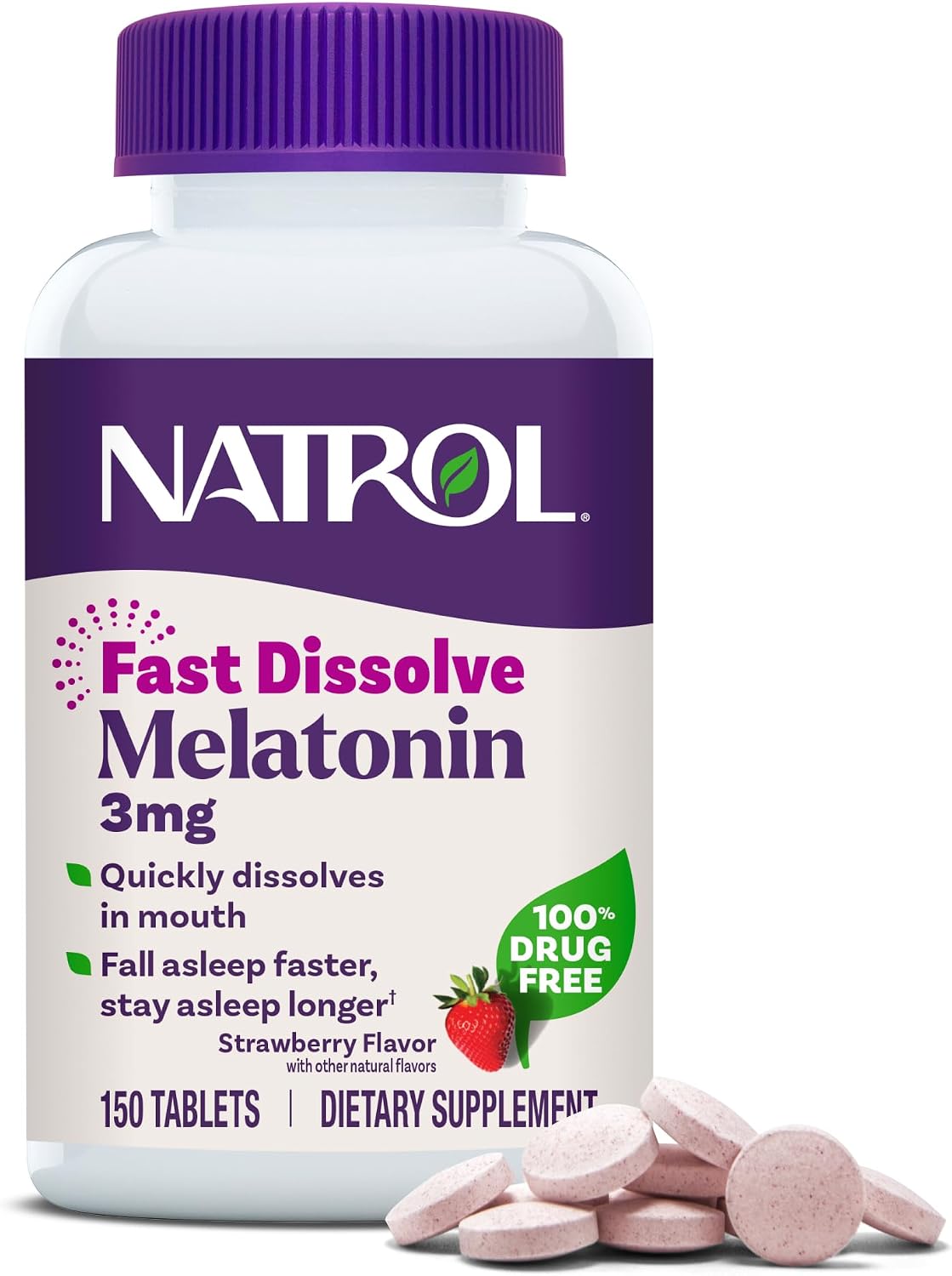 Natrol Melatonin 3 mg Fast Dissolve Tablets, Strawberry, 150 Count | Sleep Support for Adults, for Occasional Sleeplessness, No Water Needed