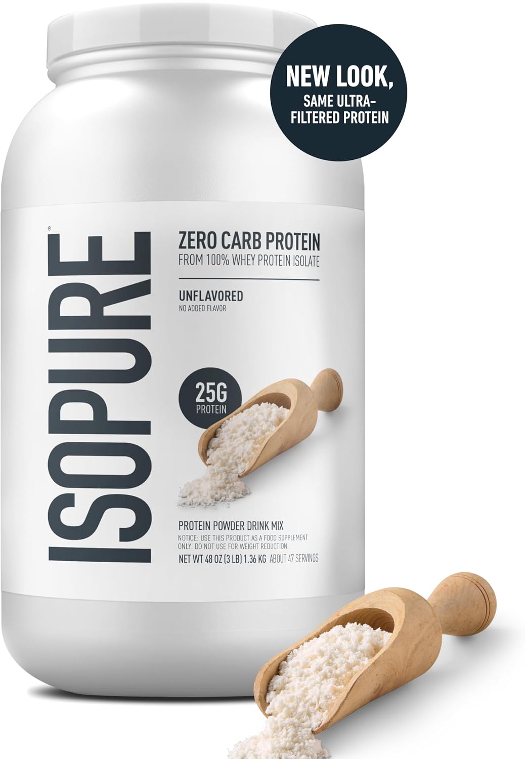 Isopure Zero Carb 100% Pure Whey Isolate Protein Powder, Gluten Free, with Vitamins, Unflavored, 25g Protein Per Serving, 3 lb | 25g Protein Per Serving, 100% Whey Protein Isolate, Gluten Free, with Added Vitamins for Immune Support & Muscle Recovery