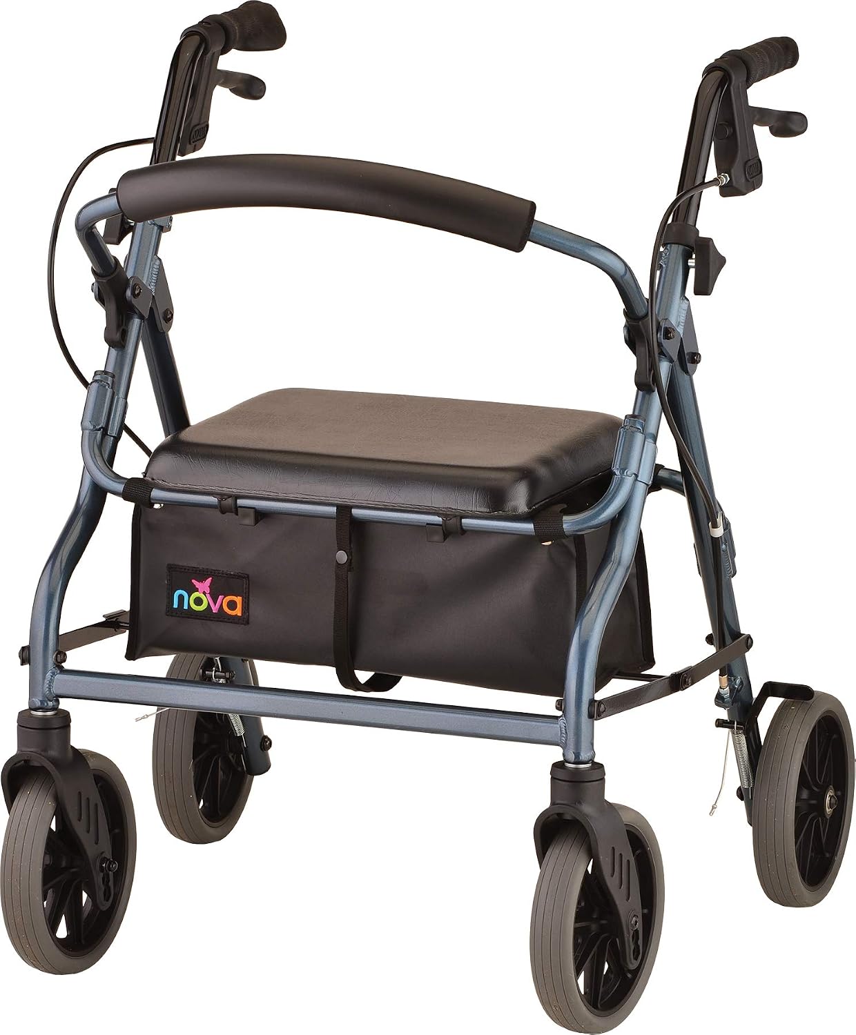 NOVA Zoom 22 Rollator Walker for Seniors, Rolling Walker with Locking Hand Brakes, Padded Seat & 8" Wheels, Lock N Load for Easy Transport & Storage, Adjustable Height 5'5"–6'1", Red