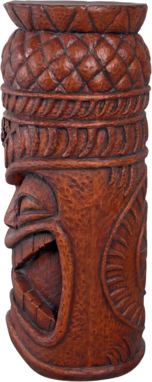 Design Toscano Grand Tiki Face Kanaloa Teeth Indoor/Outdoor Side Table Statue, Patio, Bar, Den, 20 inch tall, Cast Stone Resin, Woodtone Finish