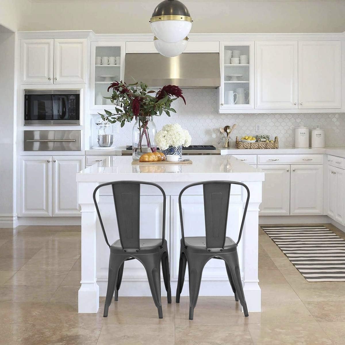 Furmax Metal Dining Chair Indoor Outdoor Use Stackable Classic Trattoria Chair Chic Dining Bistro Cafe Side Metal Chairs Set of 4 (Ivory White)
