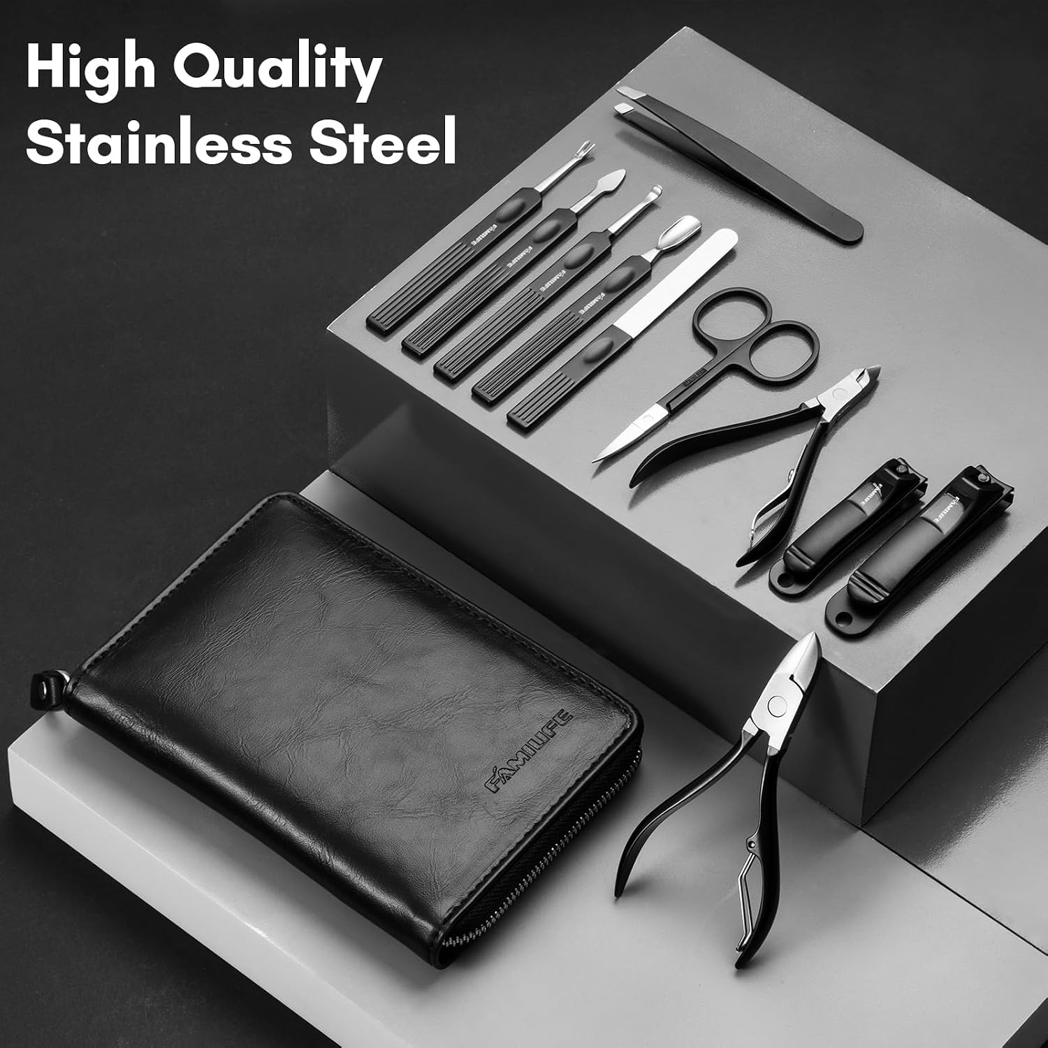 FAMILIFE Stainless Steel Manicure Set 11-in-1 Professional Nail Clipper Kit