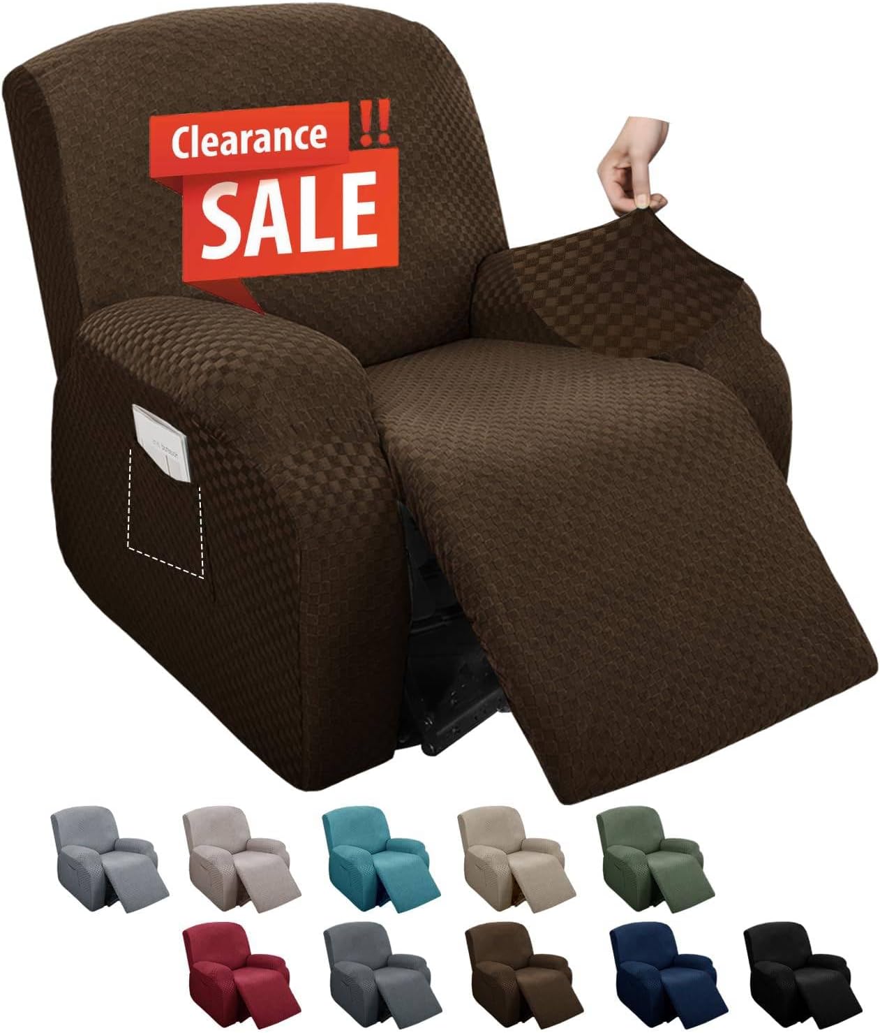 MAXIJIN Latest Recliner Slipcovers for Living Room 4 Pieces Stretch Jacquard Recliner Chair Cover Soft Fitted Recliner Protector with Elastic Bottom