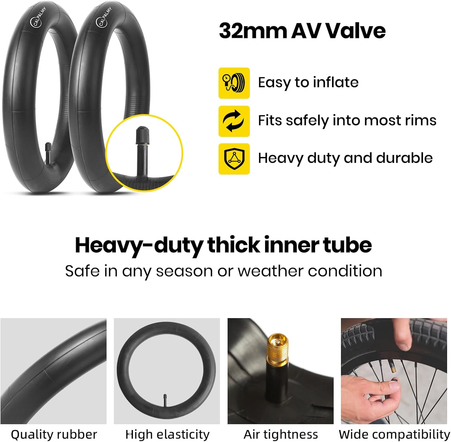 CALPALMY 12"/14"/16"/18"/20"/22"/24"/26"/28" Kids Bike Inner Tubes (2 Pack), Width Fit 1.75/1.95/2.125 with Schrader Valve