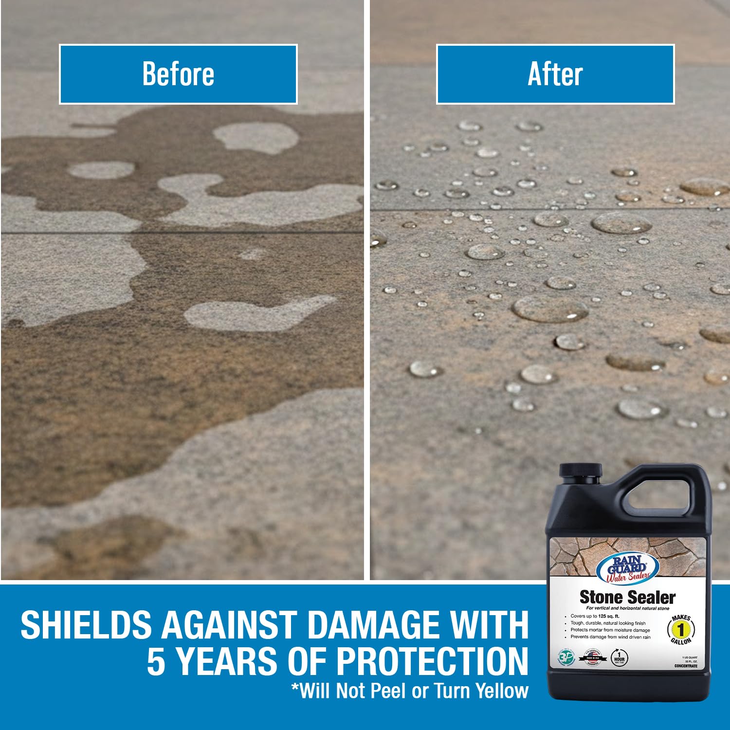 Rainguard Water Sealers Stone Sealer, Penetrating Protection Against Moisture Damage and Stains, for All Stone Surfaces, Silane/Siloxane Waterproofer, Natural Finish, Ready to Use, 5 Gallons | Silane Siloxane Waterproofer, Protects Against Moisture Damag…