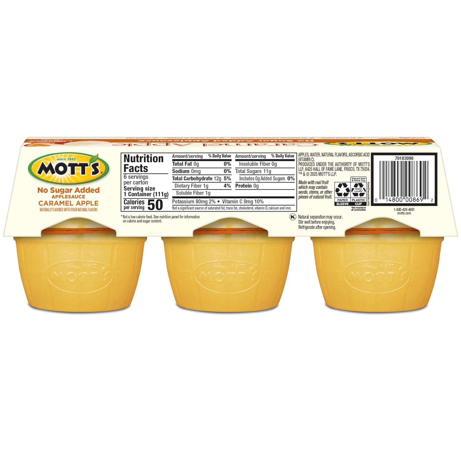 Mott's No Sugar Added Strawberry Applesauce, 3.9 Ounce Cup, 6 Count (Pack of 12)