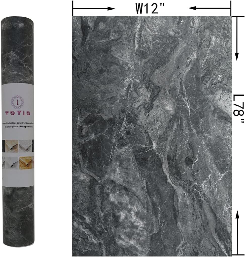 48x197inch Extra Wide Grey Marble Wallpaper Peel Stick Matte Thick Waterproof Adhesive Furniture Sticker Dark Gray Granite Textured Countertop Contact Paper Vinyl Wall Sticker for Bedroom Living Room