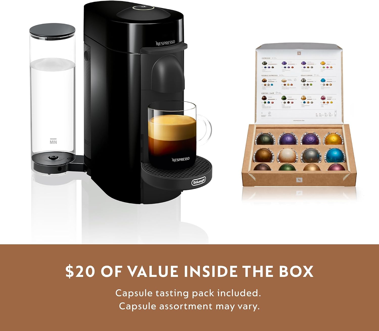 Nespresso Vertuo Plus Coffee & Espresso Maker by De'Longhi, Grey | Grey coffee machine that brews 4 cup sizes: 5 and 8 oz. coffee, plus single and double espresso, at the touch of a button.