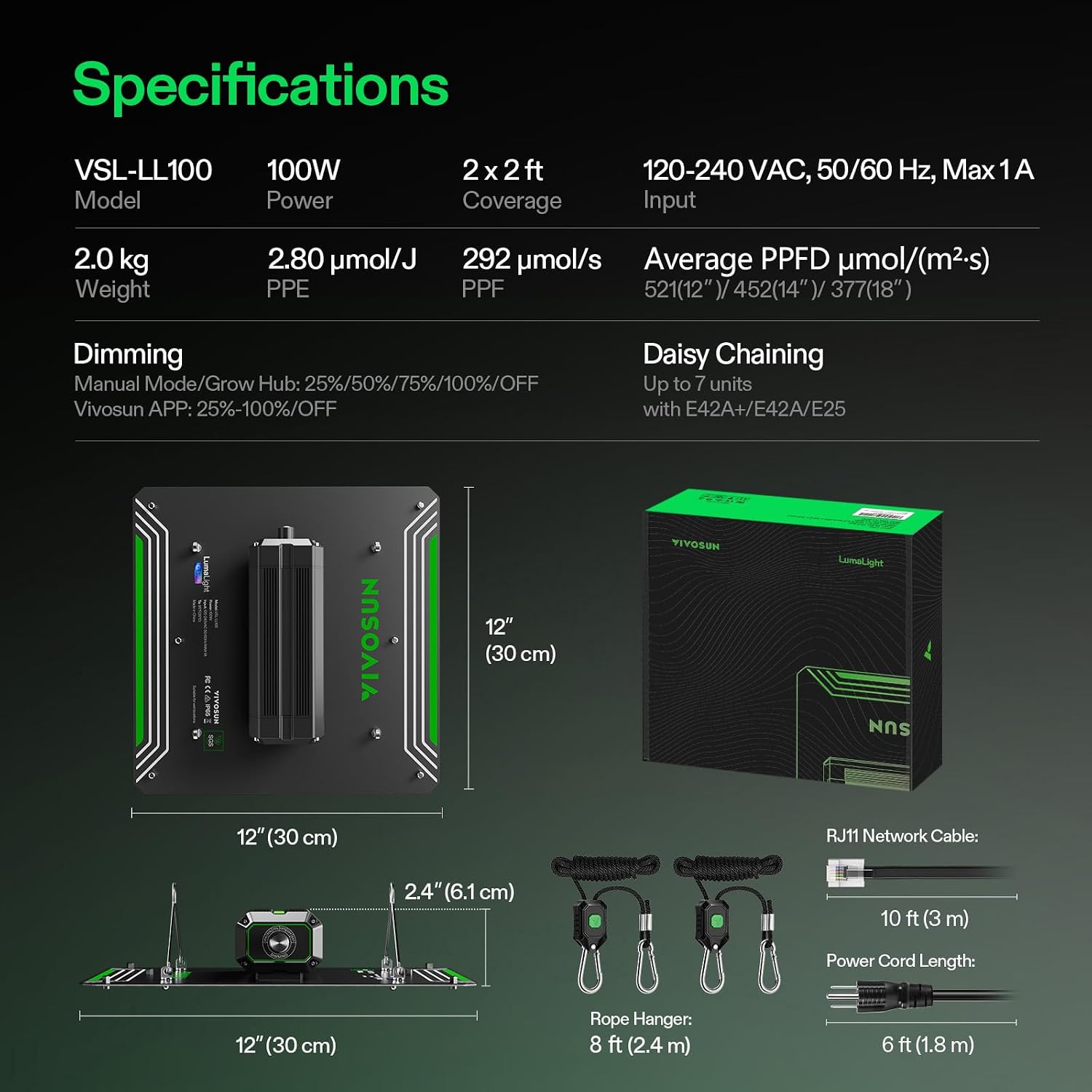 VIVOSUN LumaLight 200W LED Grow Light, Full Spectrum Plant Light