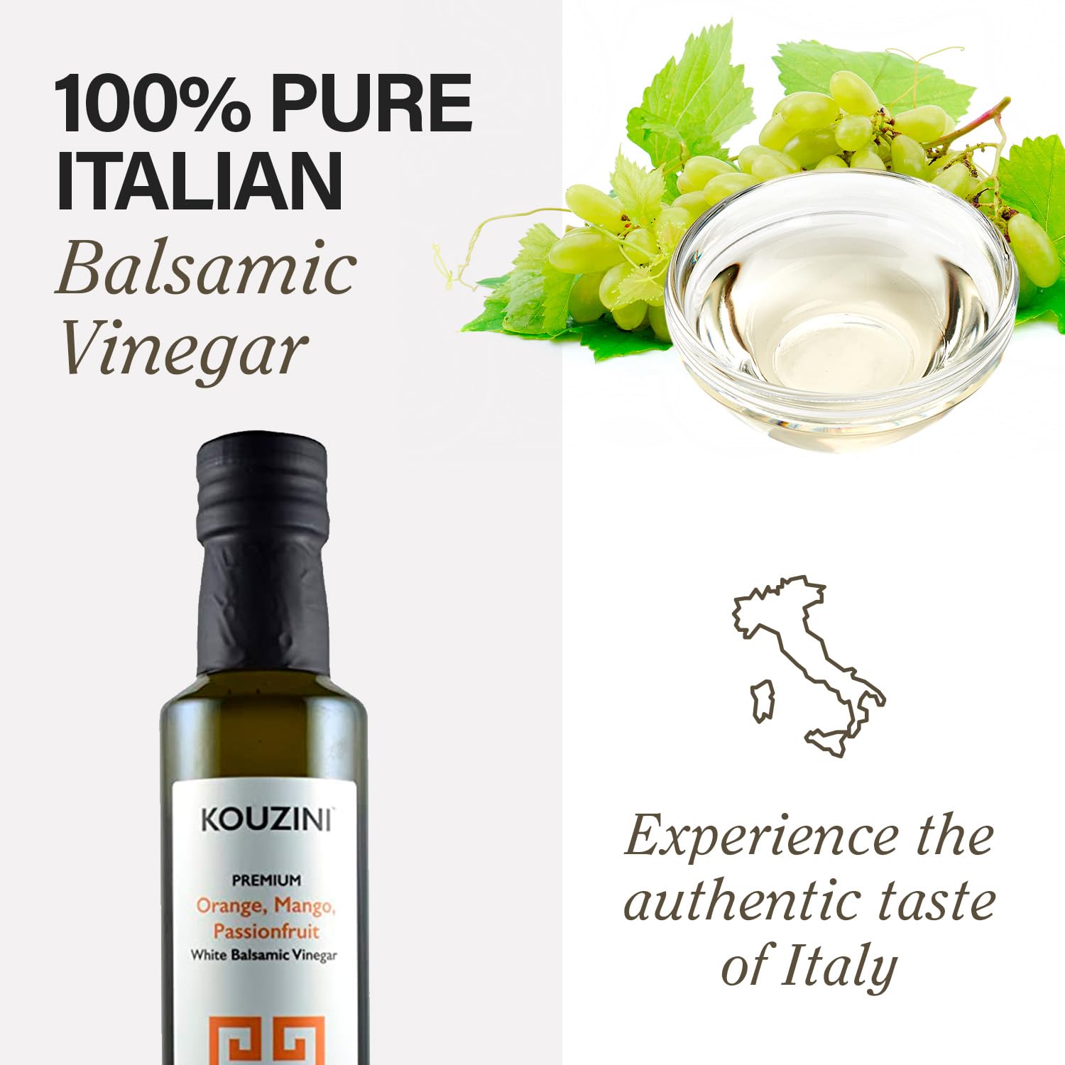 Kouzini Ultra-Premium Peach White Balsamic Vinegar, Aged, No Added Sugars or Preservatives, Ideal for Salads, Meats, Fish, Pizza, & Bread Dipping, Luxurious Balsamic Vinegar of Modena, 250ml