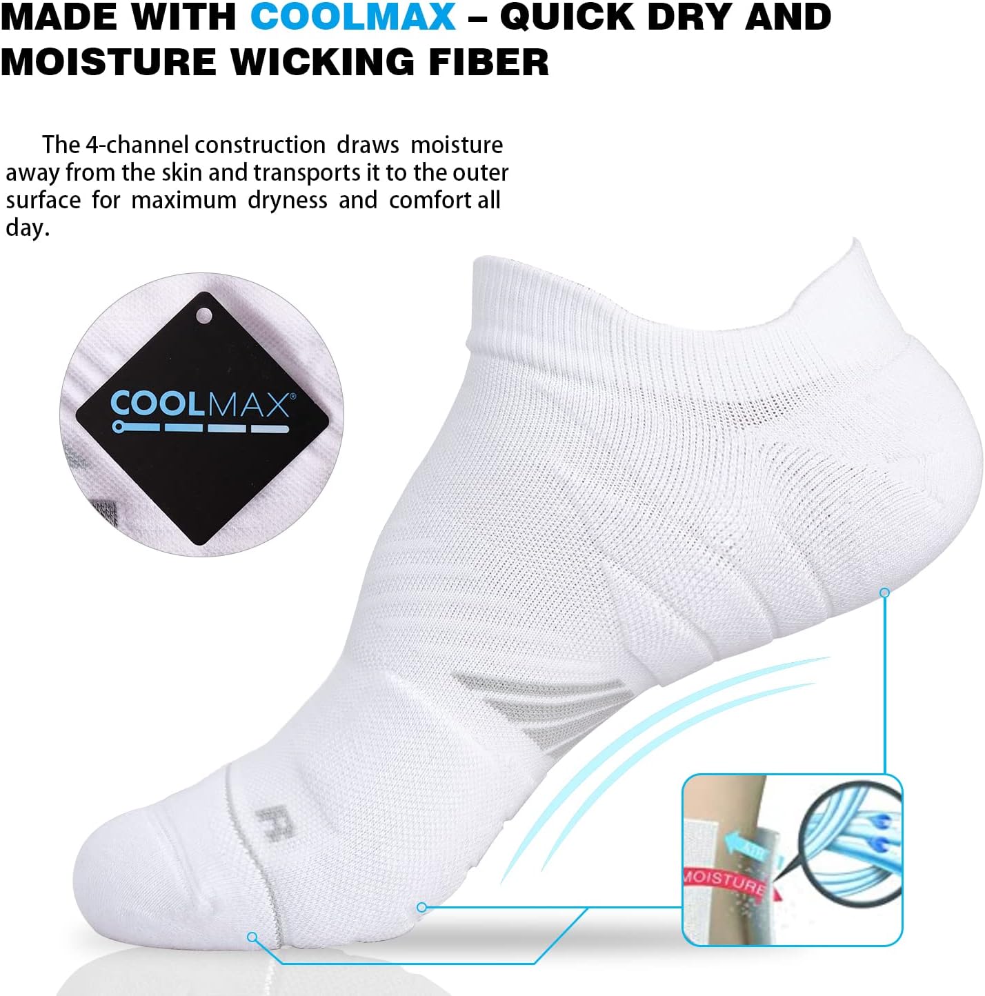 Hylaea Unisex Coolmax No Show Athletic Running Socks, Cushioned No Blisters