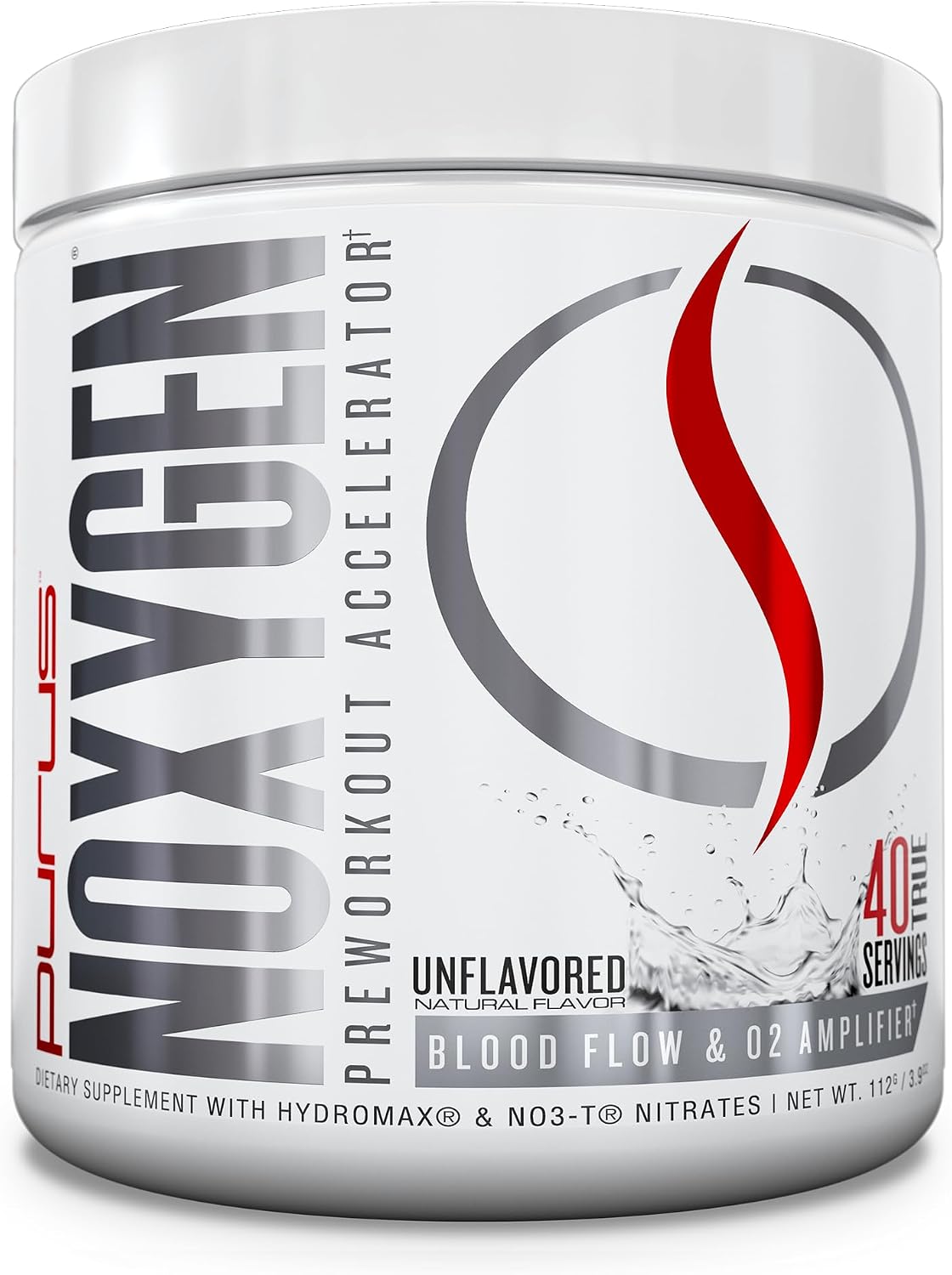 Purus Labs NOXygen Powder Pre-Workout Accelerator | Nitric Oxide Booster & Oxygen Amplifier | Hydromax Glycerol & NO3-T Nitrates | 40 Servings, Pack of 2 (Unflavored)