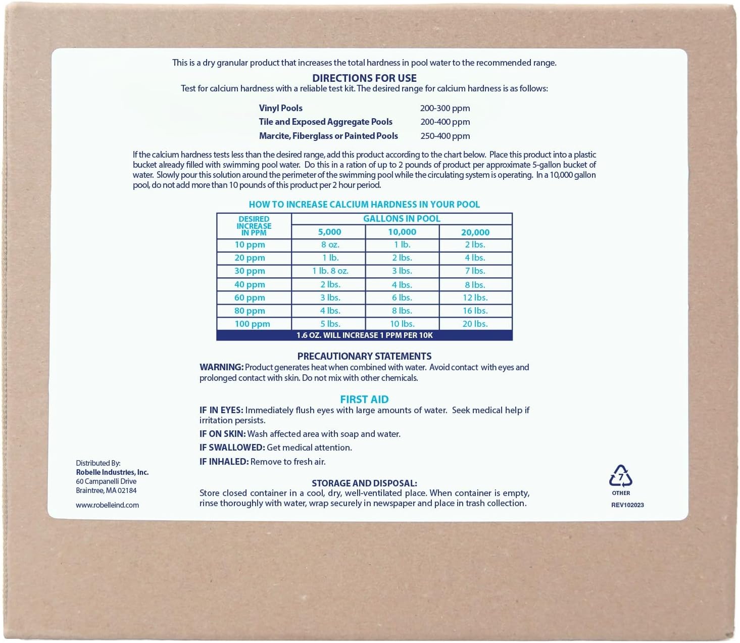 Robelle 16-Pounds Premium Pool Calcium Up | Pool Calcium Hardness Increaser, 100% Calcium Chloride, 8 ounces raises calcium hardness level 10 ppm per 5,000 gallons
