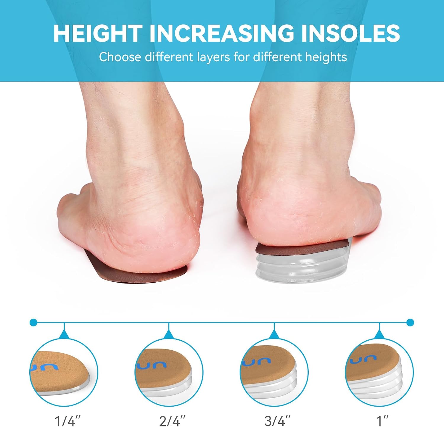 Sumifun Heel Lift, 4-Layer 1 Inch Gel Shoe Lifts for Women Uneven Legs, Adjustable Orthopedic Heel Lifts for Heel Pain and Leg Length Discrepancy
