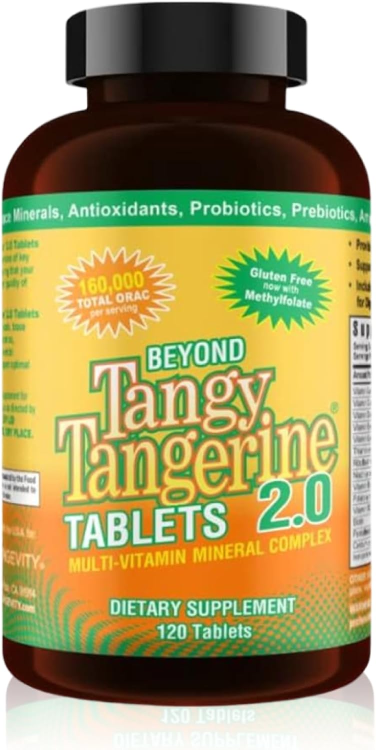 Youngevity Beyond Tangy Tangerine 2.0 Multivitamin Mineral Tablets, 2-Pack | 240 tablets, 60 servings, prebiotics, probiotics, amino acids, enzymes, sugar-free, gluten-free, 160,000 ORAC, travel-ready