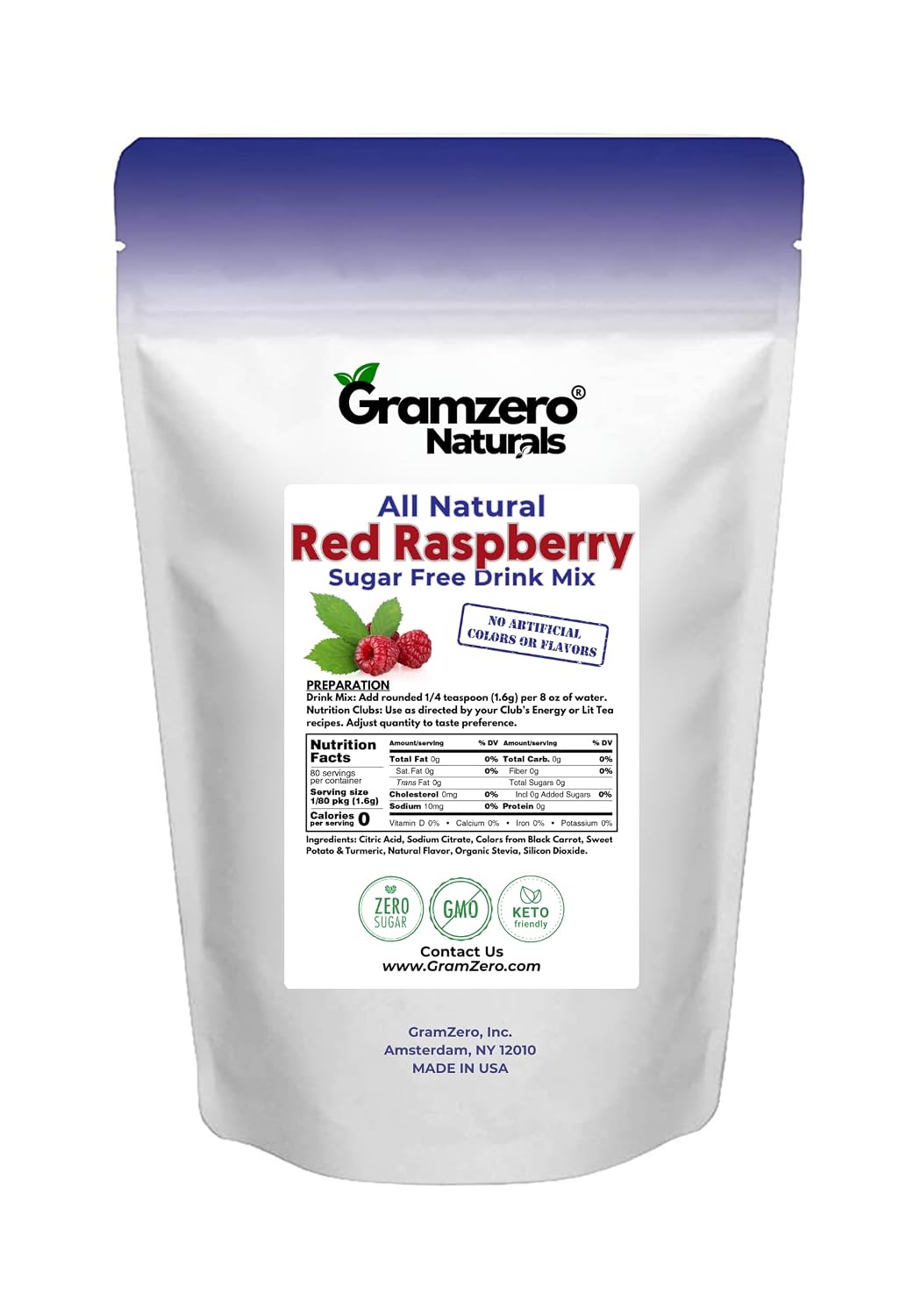 GramZero Raspberry Blush, Sugar Free Drink Mix, Pitcher Pack, Great For Nutrition Club Loaded Tea, Zero Calorie, Stevia Sweetened