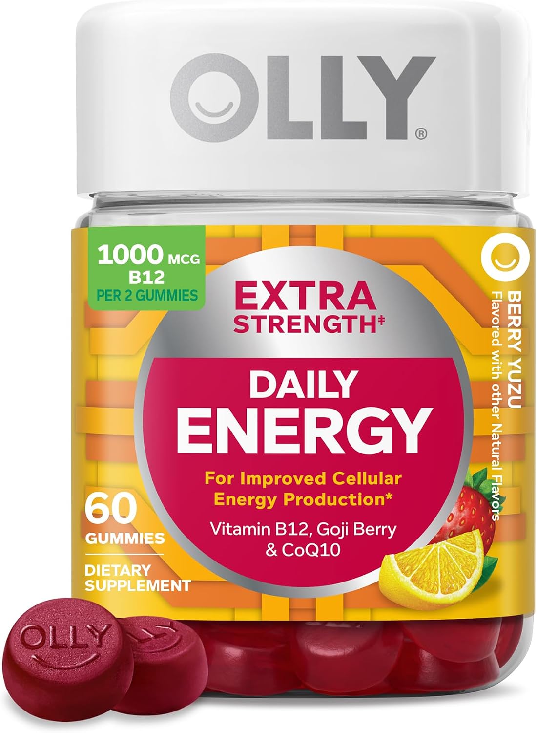 OLLY Daily Energy Gummy,Vitamin B12, CoQ10, Goji Berry - 60 Count