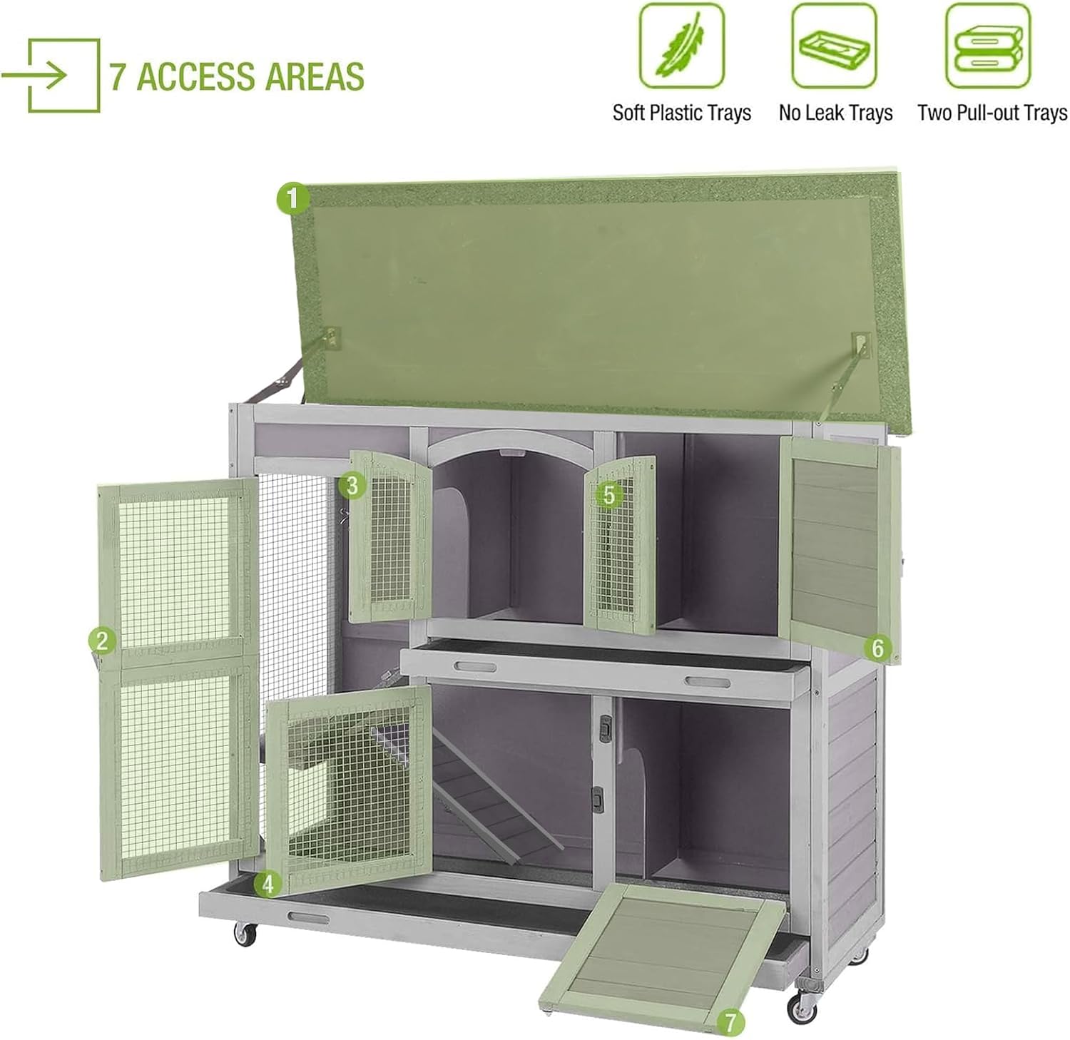 Outdoor Rabbit Hutch Indoor Bunny on Wheels Large Guinea Pig Cage with Run for Any Small Animals,Removable Pull Out Tray