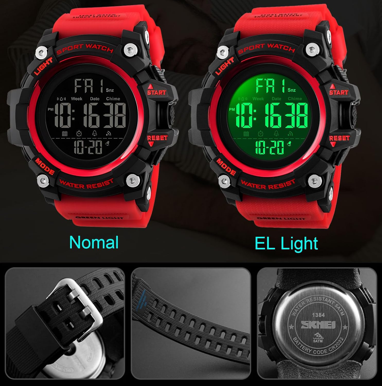 Gosasa Men Sport Watch Countdown Stopwatch Watch Mens Wrist Watch Waterproof LED Electronic Digital Male Watch 12/24 Hour Multifunctional Watch