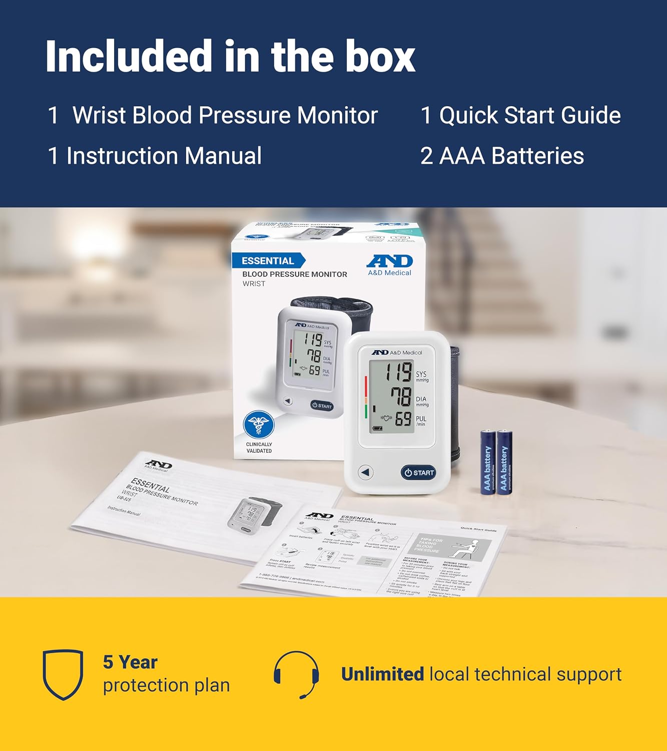 A&D Medical UB-543 Wrist Blood Pressure Monitor, 2 Users, Cuff 5.3-8.5" | BP Adjustable Cuff (5.3-8.5"), 2 Users, One Button Operation, LCD Display, 60 Memory, Carrying Case, 2 AAA Batteries
