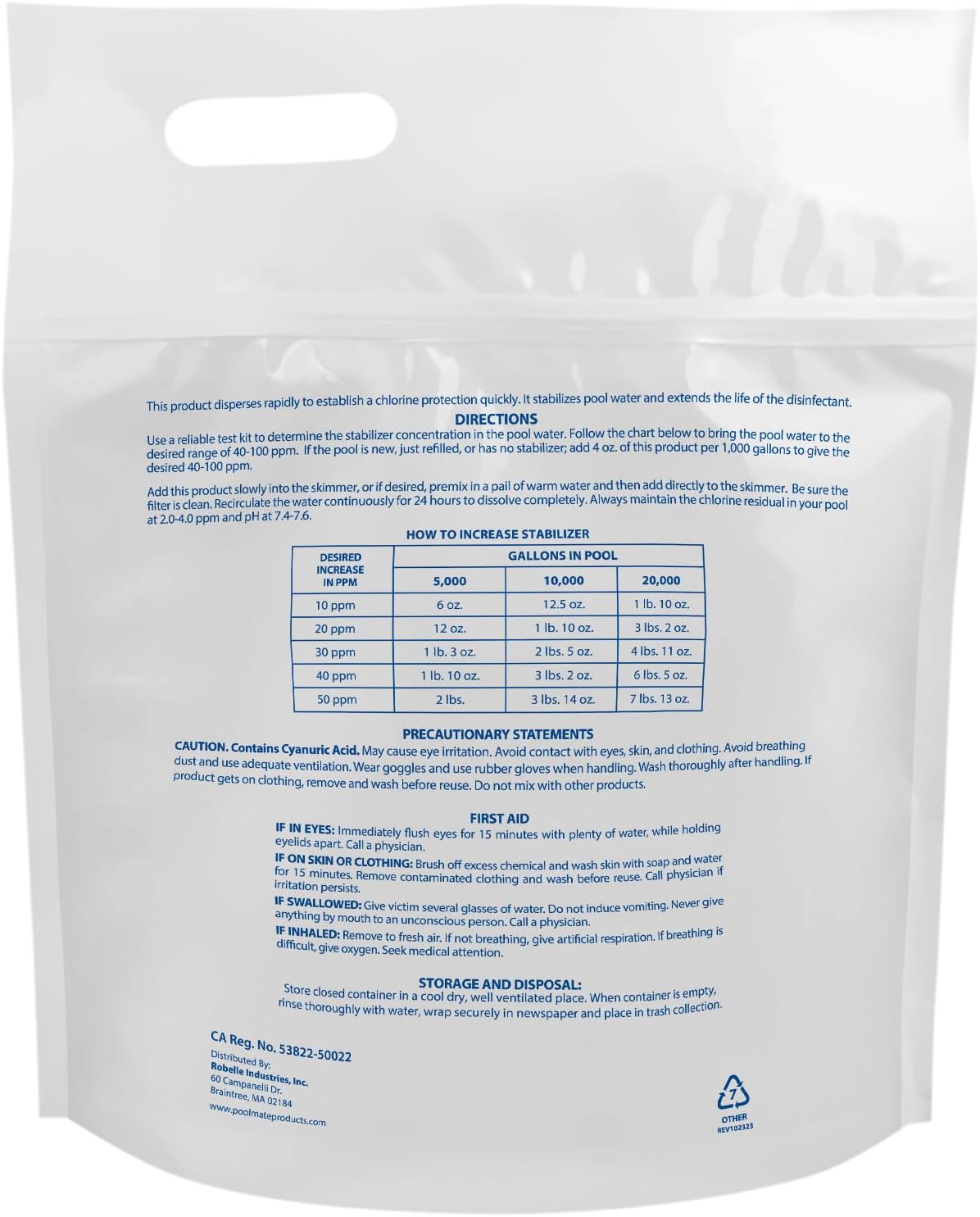 Pool Mate 4-Pounds Premium Pool Stabilizer and Conditioner | Chlorine Stabilizer, Concentrated Cyanuric Acid for Pools, Helps Chlorine Last Longer, 6oz raises CYA 10ppm per 5,000 gallons