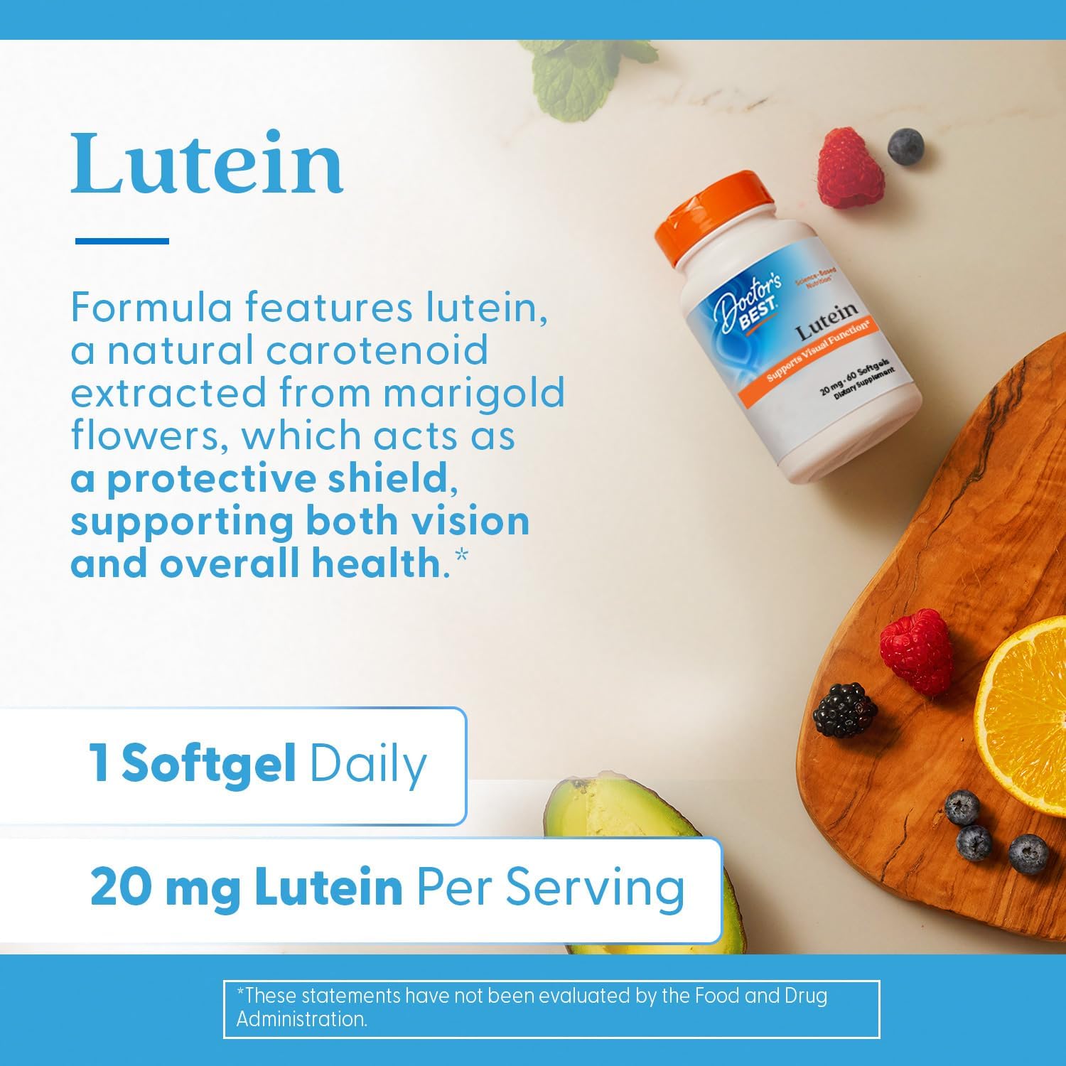 Doctor's Best Lutein Supplement 20mg with Zeaxanthin 1mg - Lutein for Eyes, Eye Health Vitamins for Men & Women