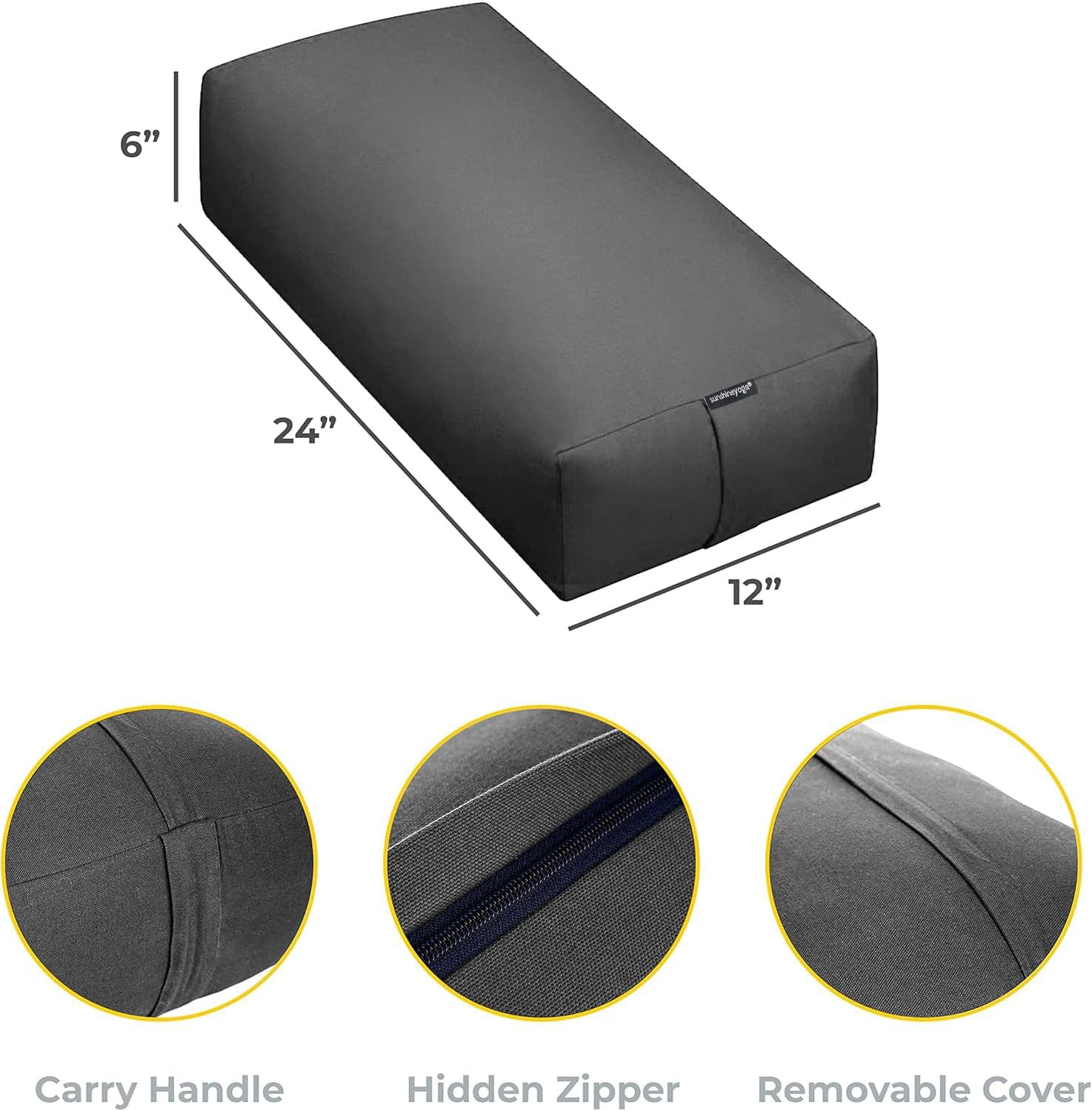 Firm Large Yoga Bolster, 24x12x6in