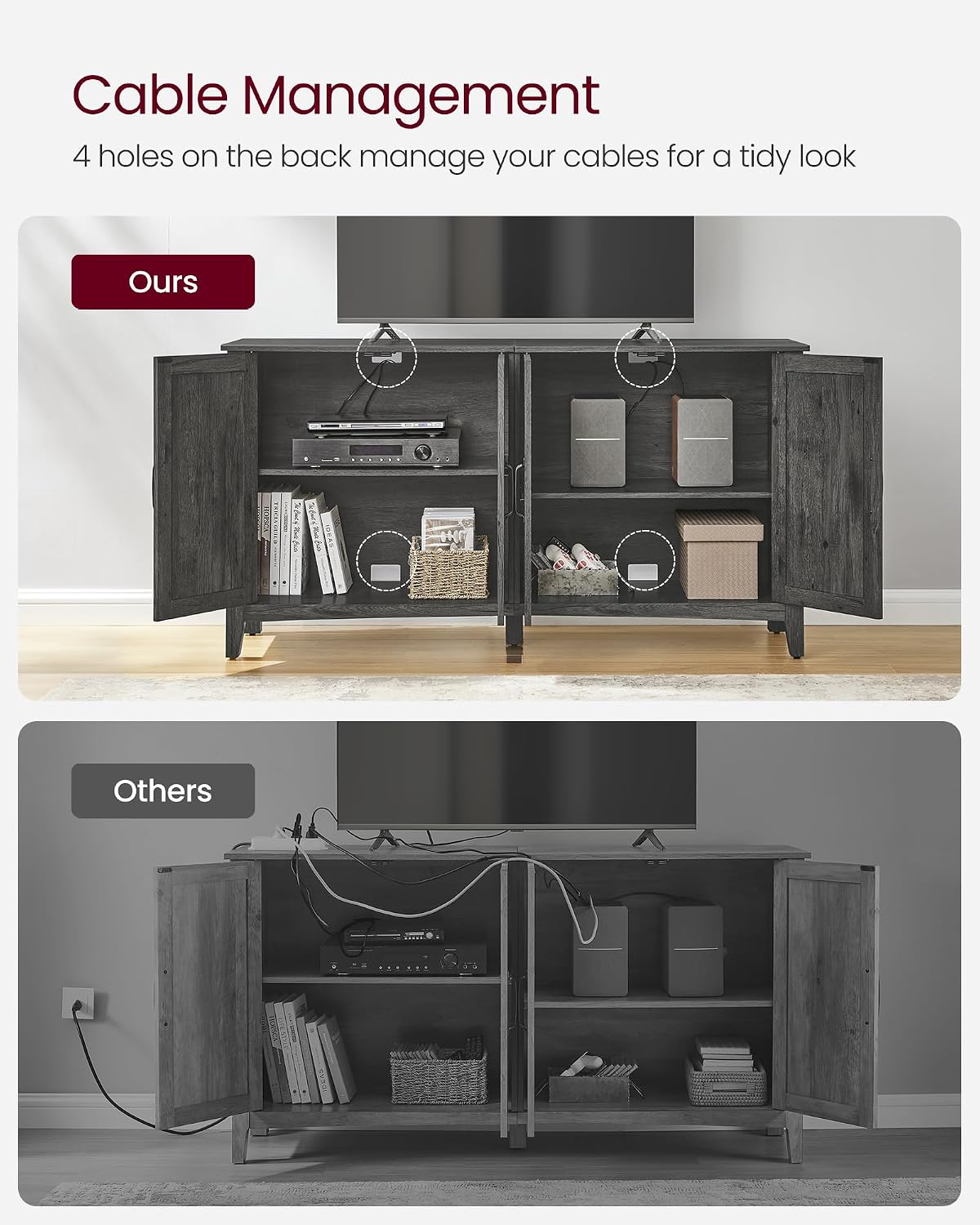 VASAGLE LIRY Collection - Storage Cabinet, Buffet Cabinet, Sideboard, Credenza, with Adjustable Shelves, for Entryway, Rustic White and Honey Brown ULSC381W01