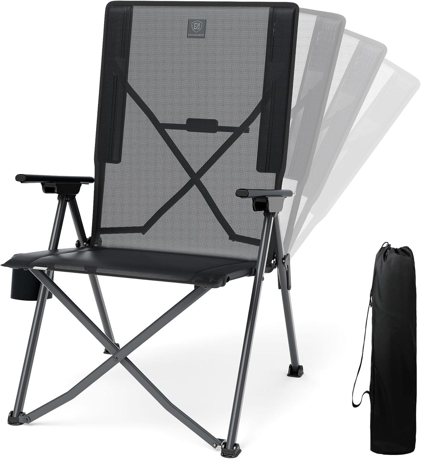 EVER ADVANCED Reclining Camping Chairs for Adult Supports 350lbs Mesh Black | Lightweight, Folding Recliner with Adjustable Back
